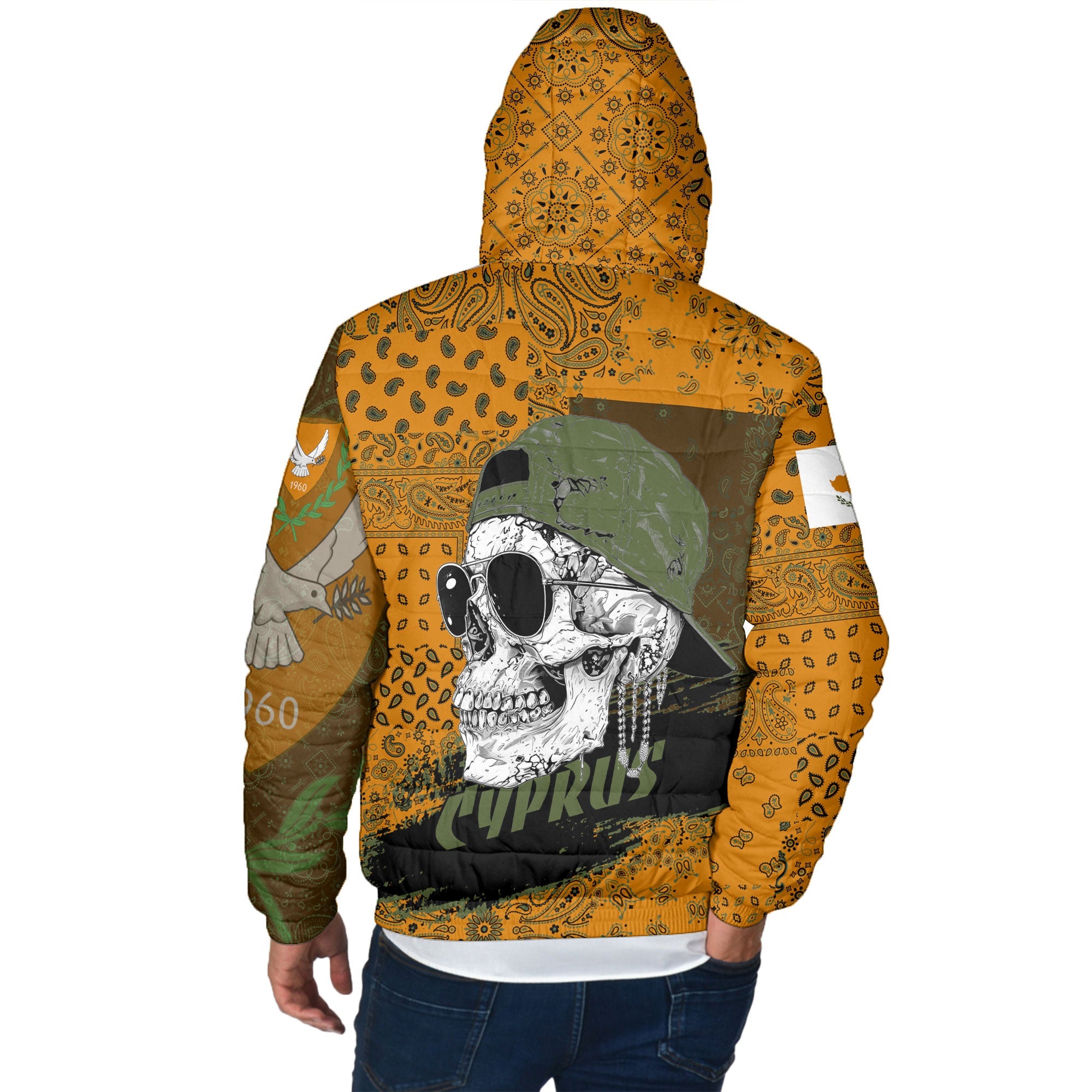 Cyprus Men Hooded Padded Jacket Paisley Flag And Skull Style 3