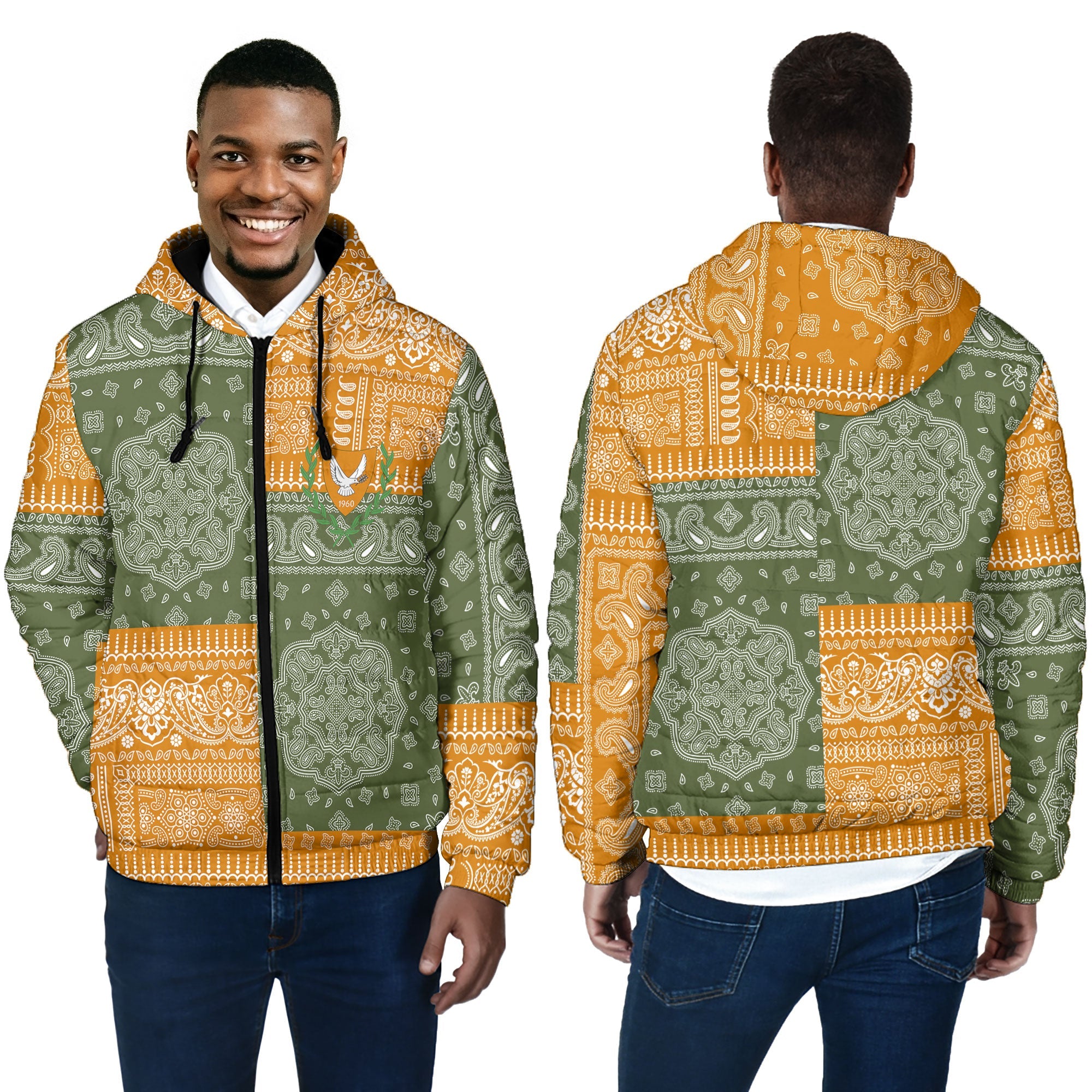 Cyprus Men Hooded Padded Jacket Flag And Paisley Basic Style 4