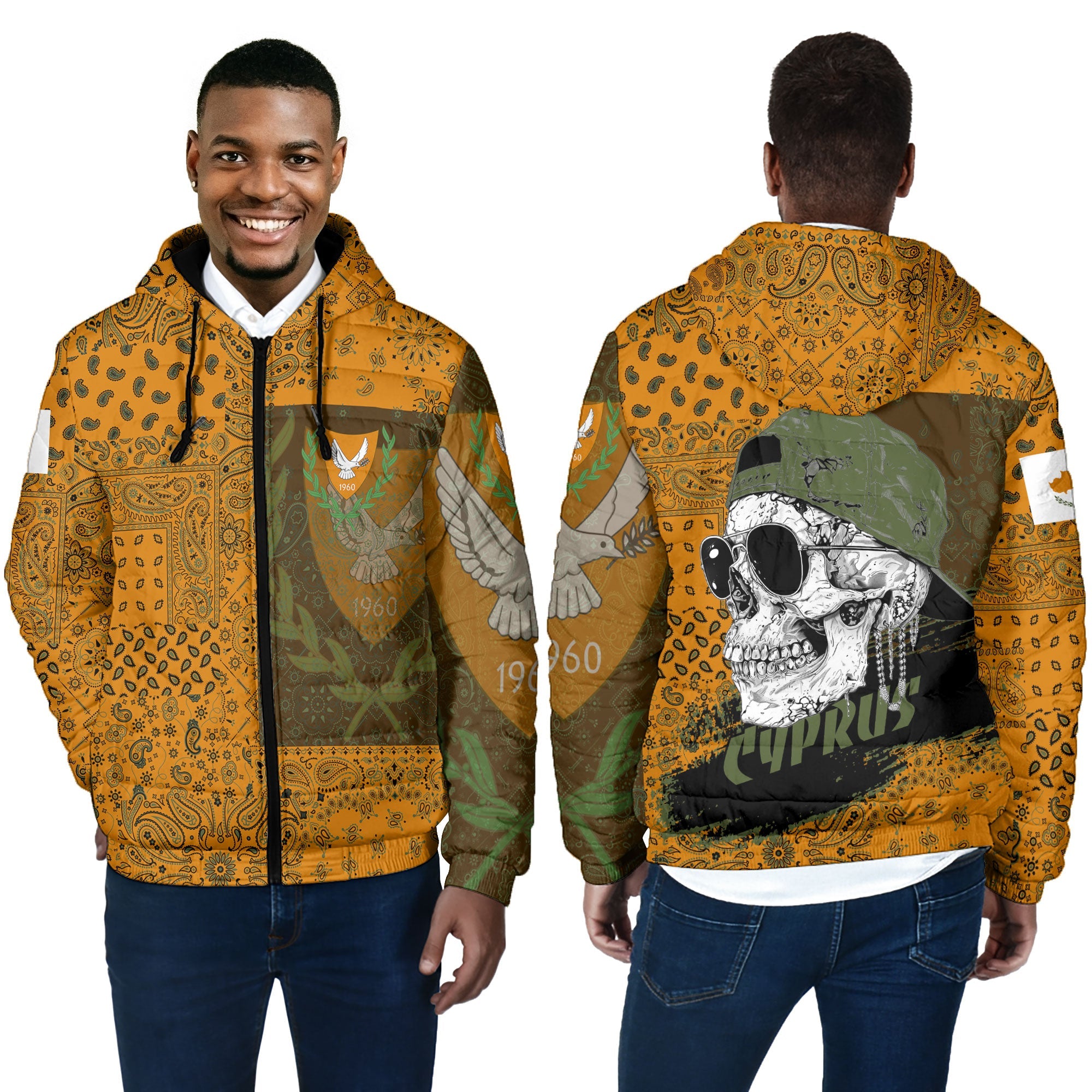 Cyprus Men Hooded Padded Jacket Paisley Flag And Skull Style 4