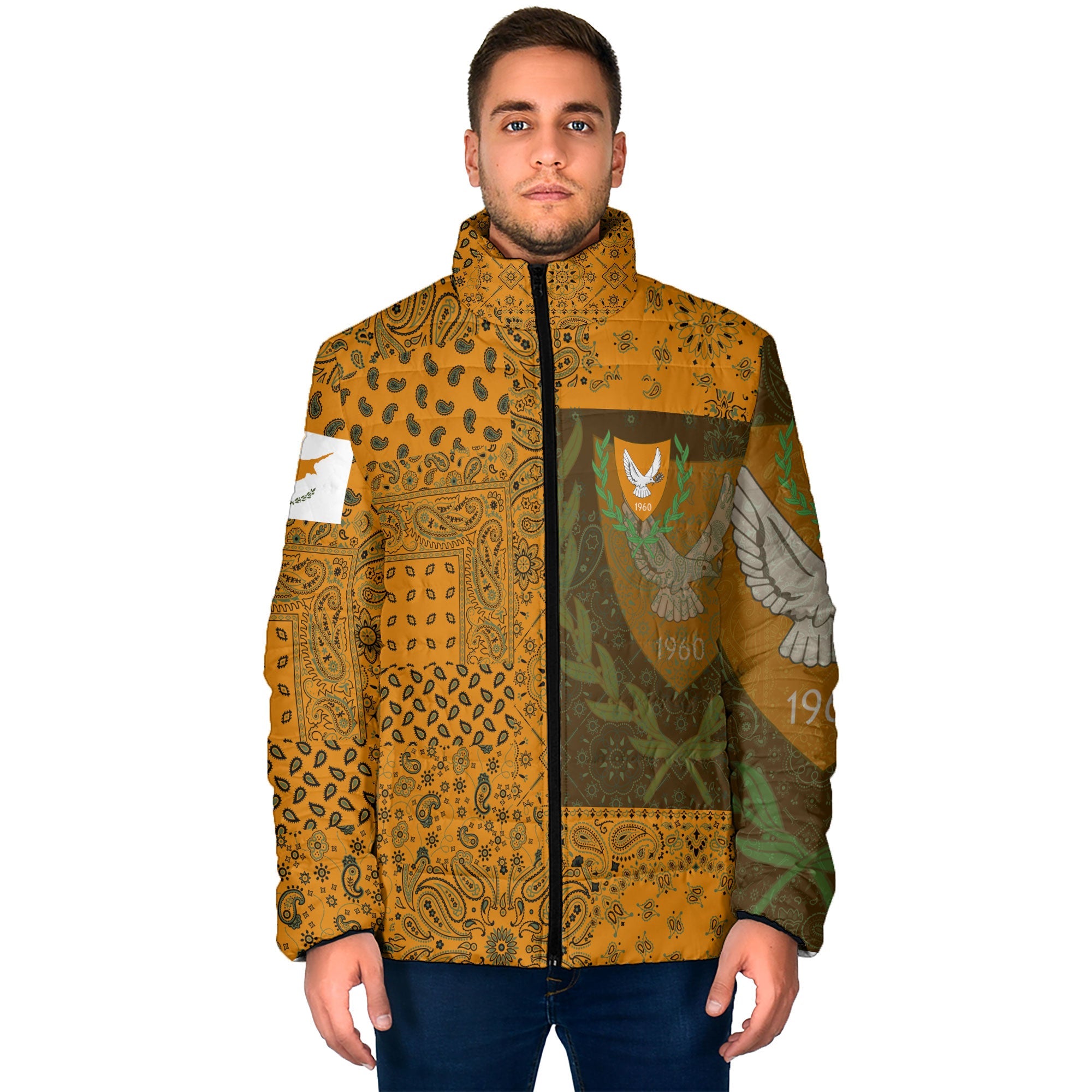 Cyprus Men Padded Jacket Paisley Flag And Skull Style 1