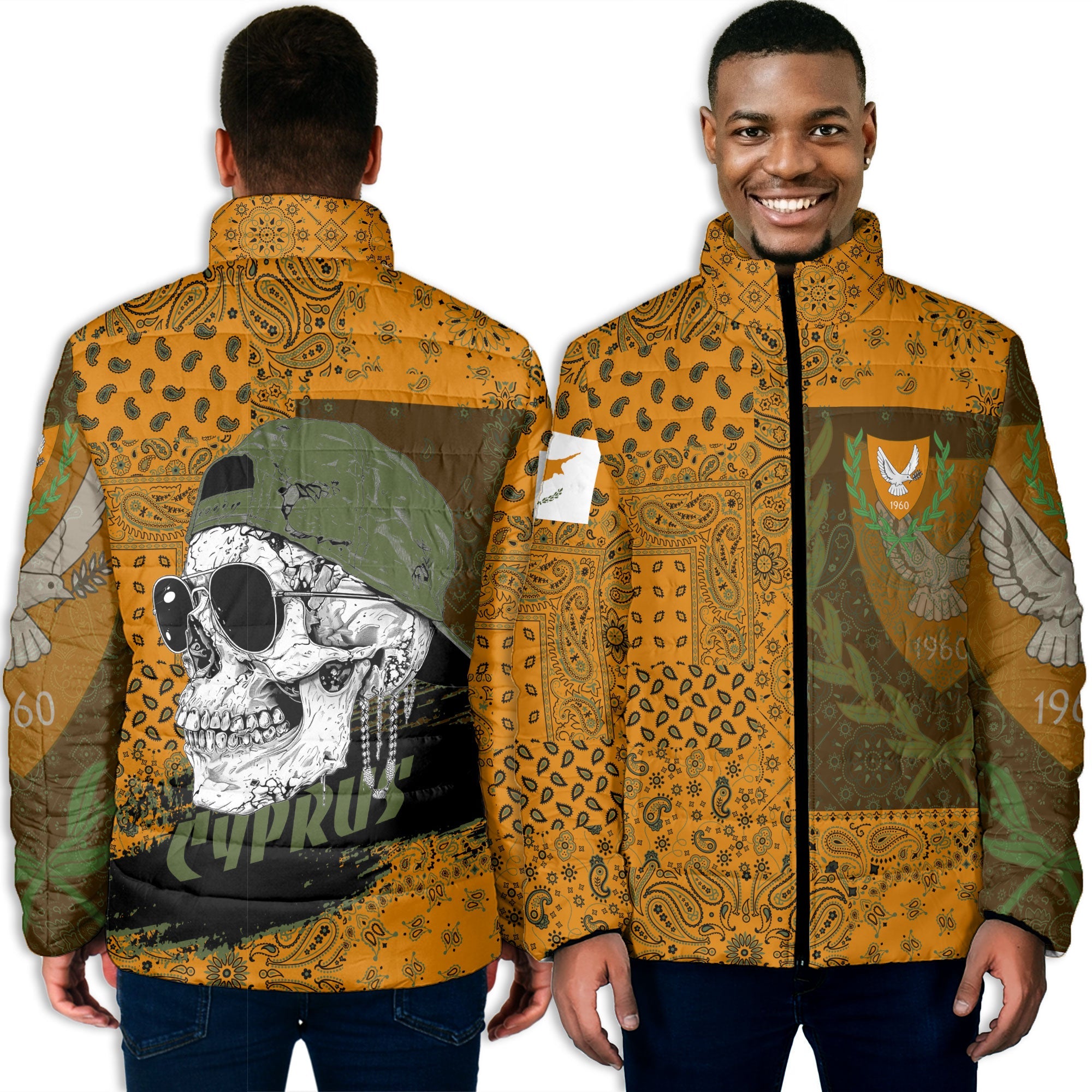 Cyprus Men Padded Jacket Paisley Flag And Skull Style 3