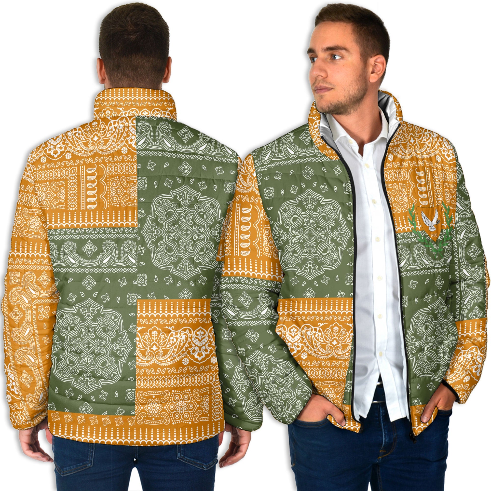 Cyprus Men Padded Jacket Flag And Paisley Basic Style 4