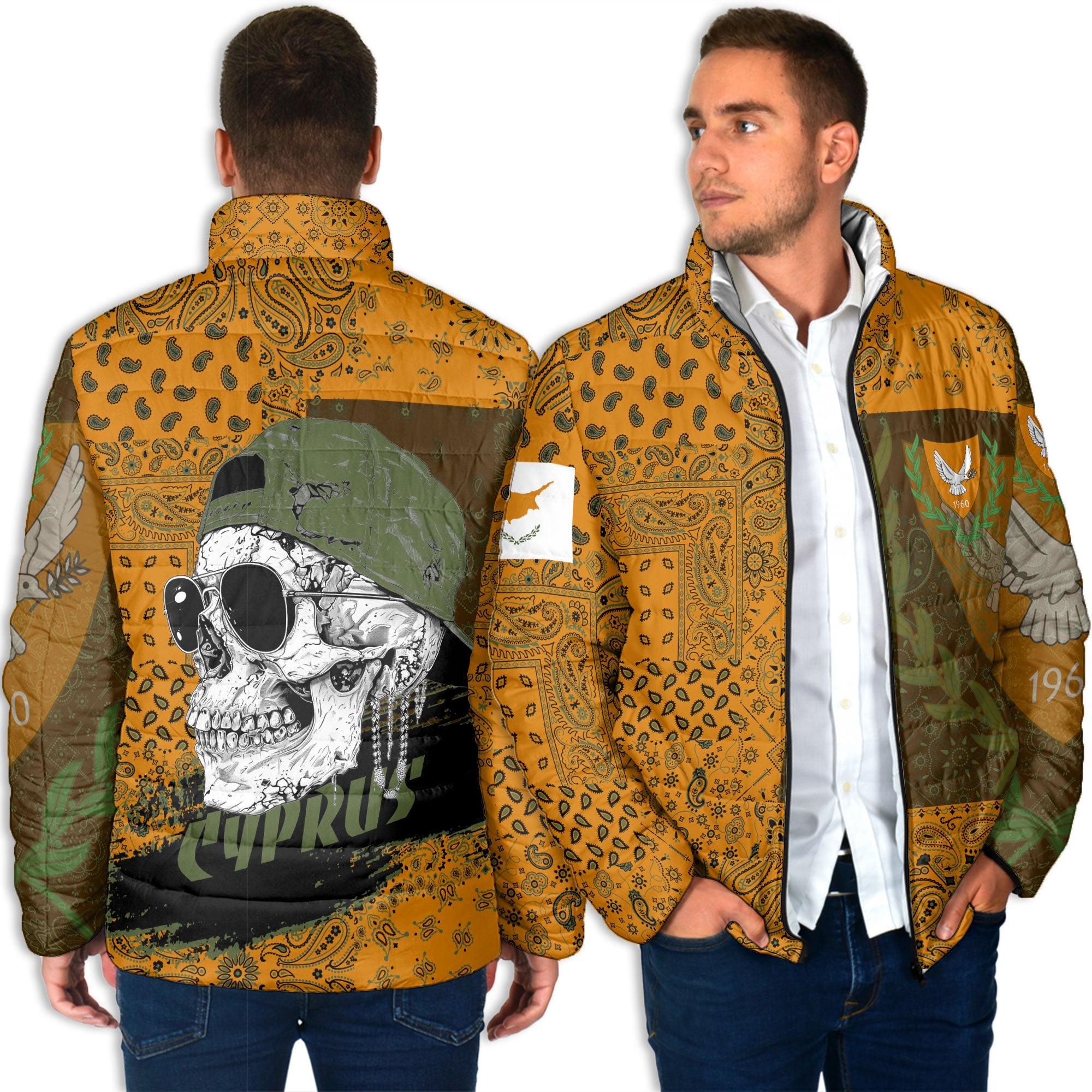 Cyprus Men Padded Jacket Paisley Flag And Skull Style 4