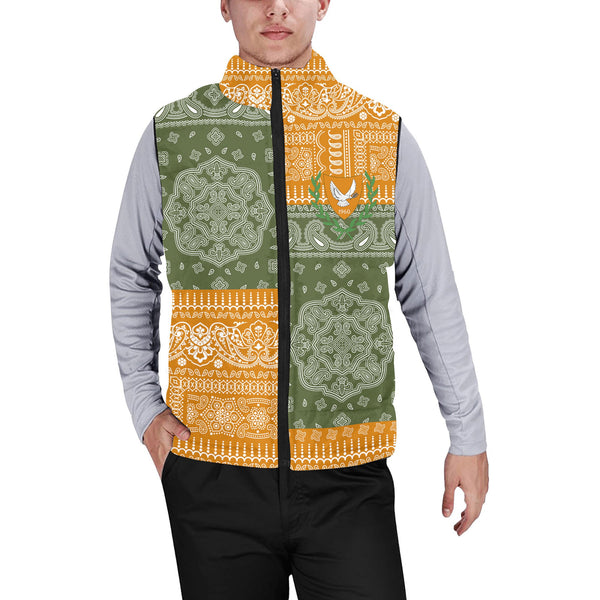 Cyprus Men Padded Jacket Vest Flag And Paisley Basic Style 1