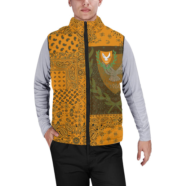 Cyprus Men Padded Jacket Vest Paisley Flag And Skull Style 1