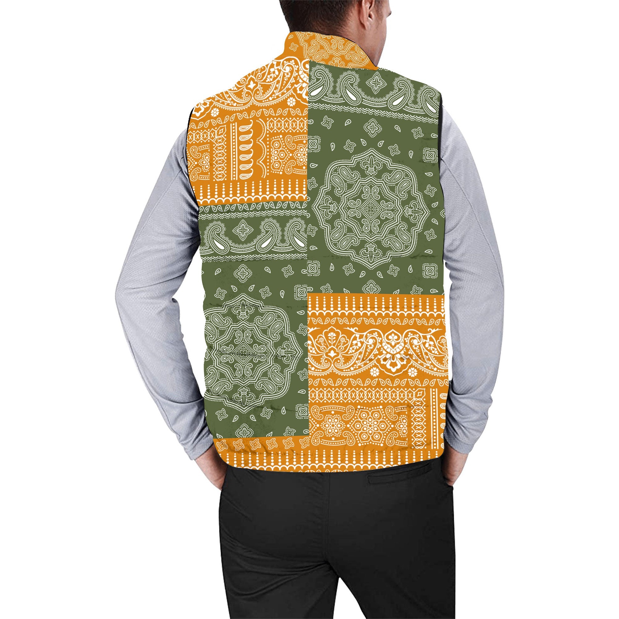 Cyprus Men Padded Jacket Vest Flag And Paisley Basic Style 2