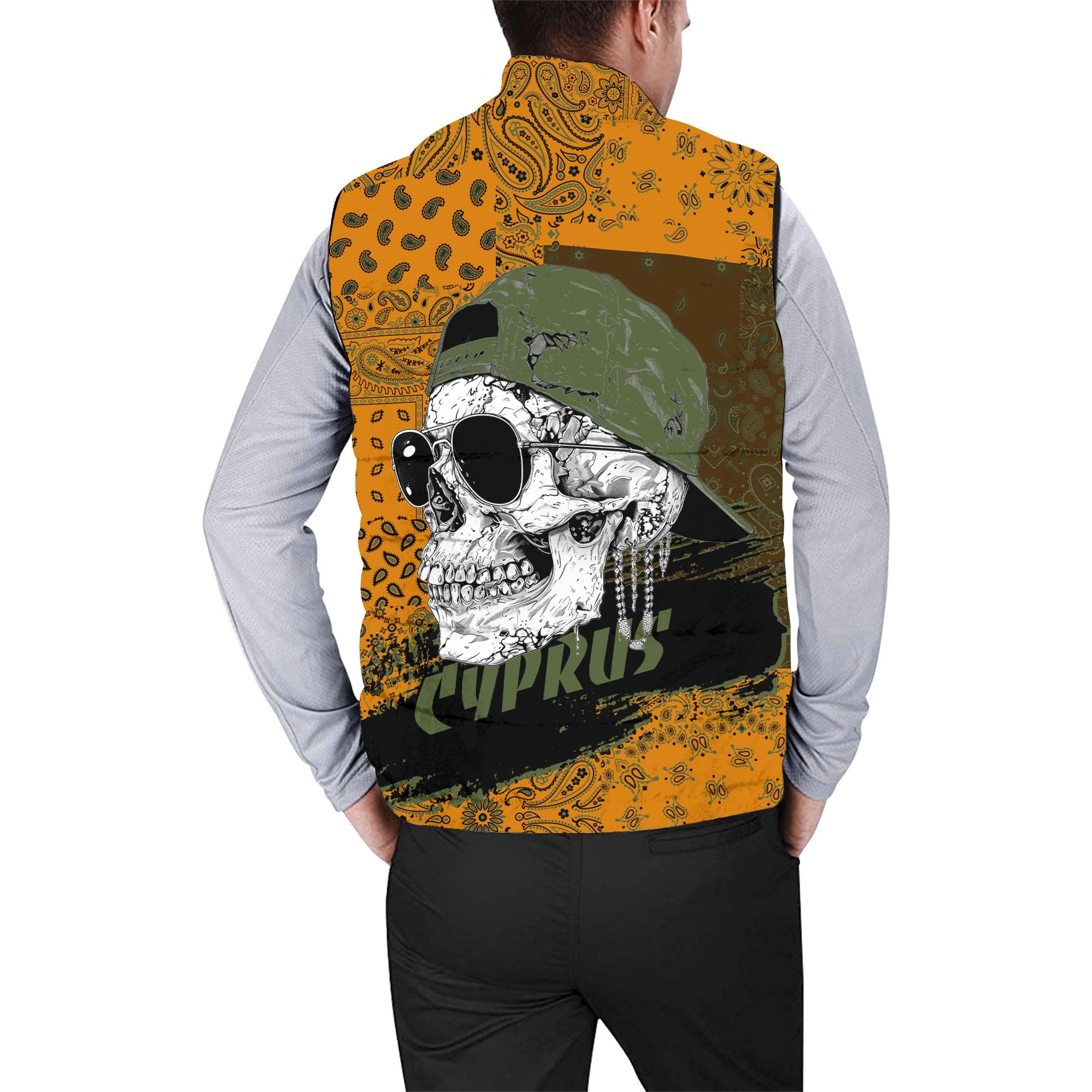 Cyprus Men Padded Jacket Vest Paisley Flag And Skull Style 2