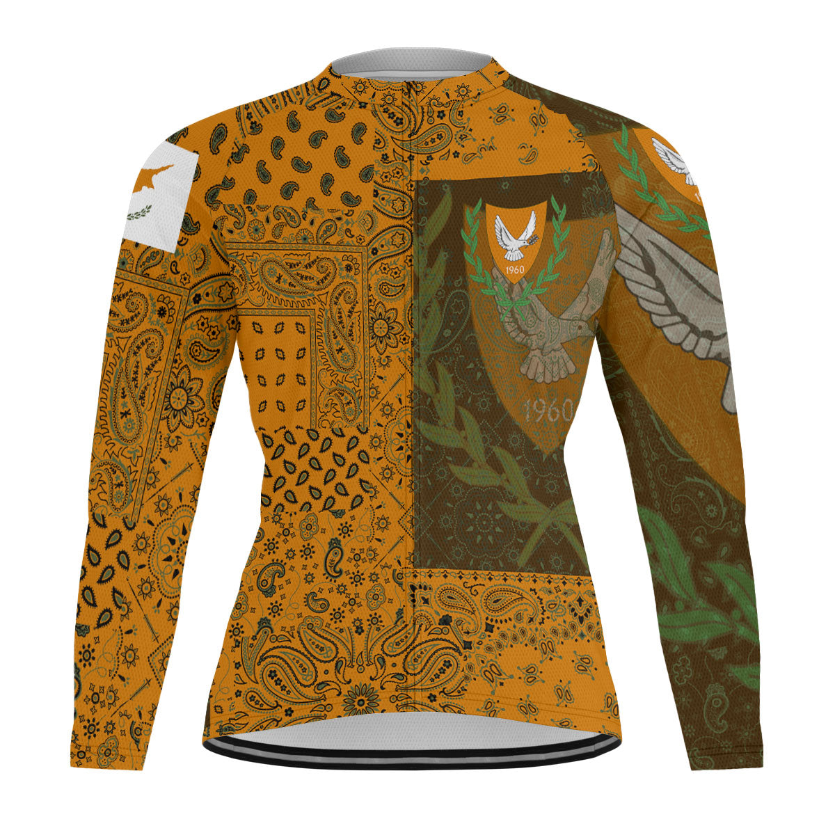 Cyprus Raglan Men Cycling Jersey Long Sleeve Paisley Flag And Skull Style 1