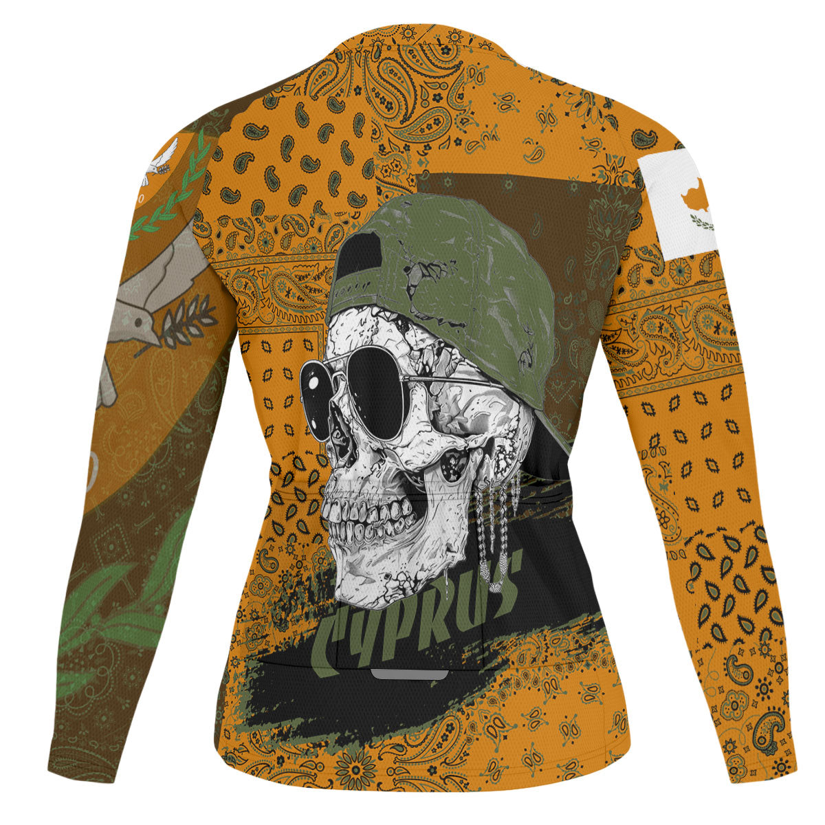 Cyprus Raglan Men Cycling Jersey Long Sleeve Paisley Flag And Skull Style 2