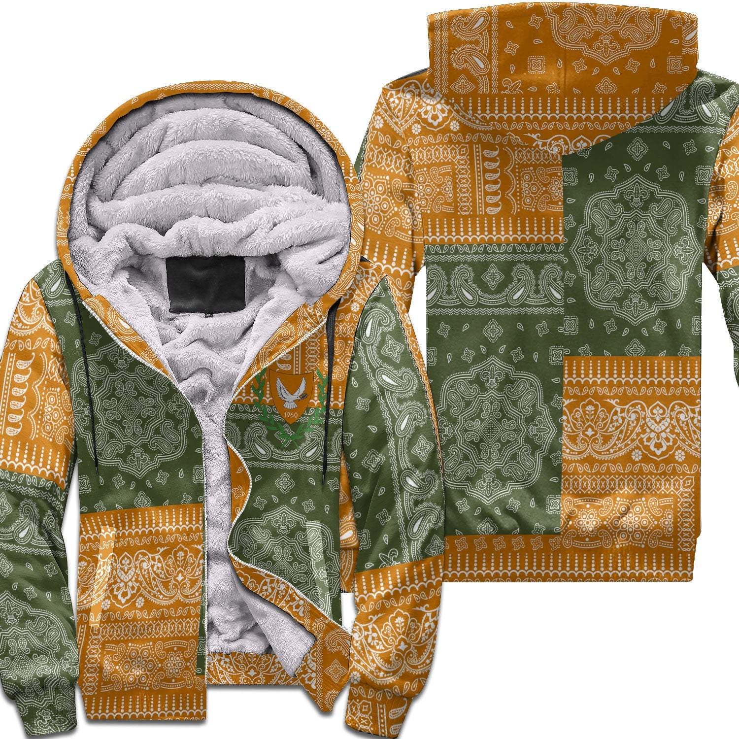 Cyprus Sherpa Hoodie Flag And Paisley Basic Style 1