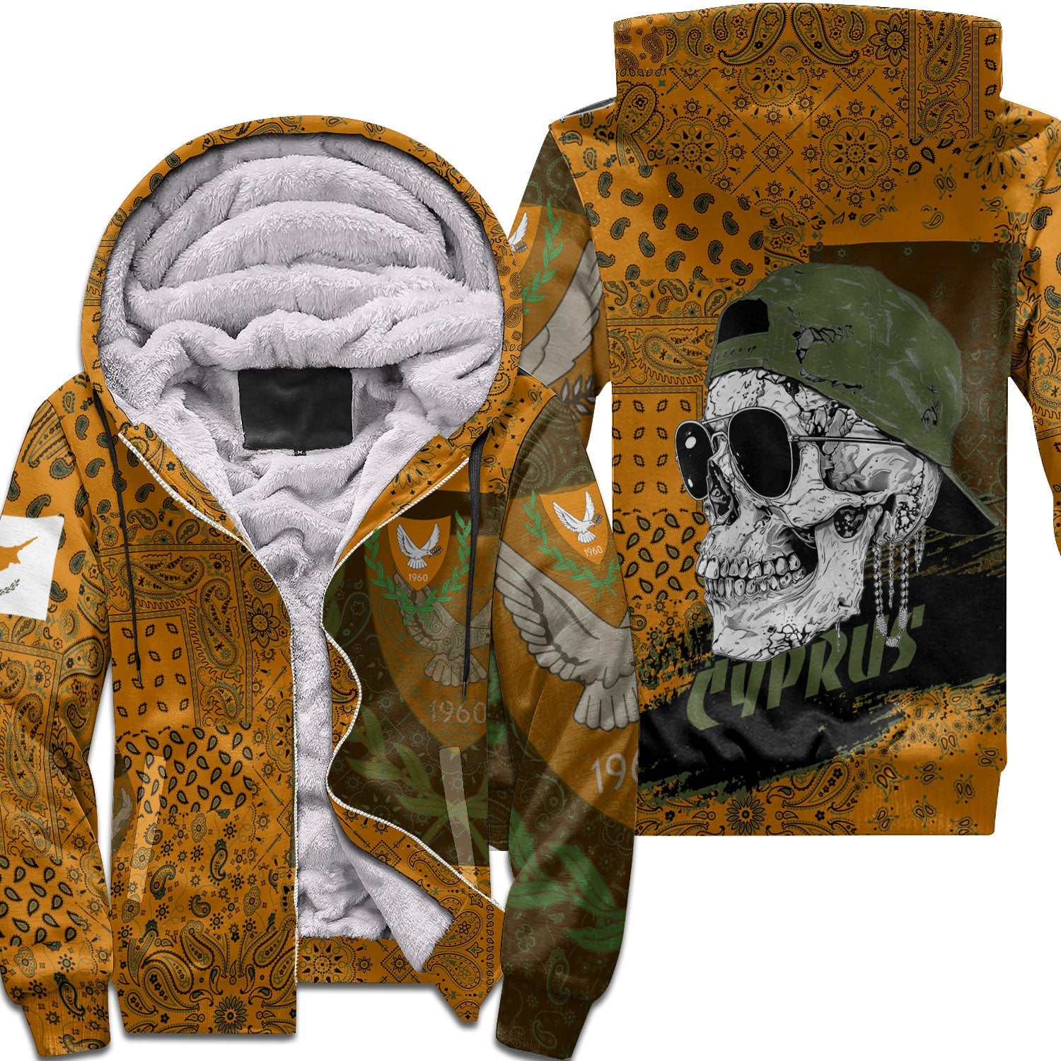 Cyprus Sherpa Hoodie Paisley Flag And Skull Style 1