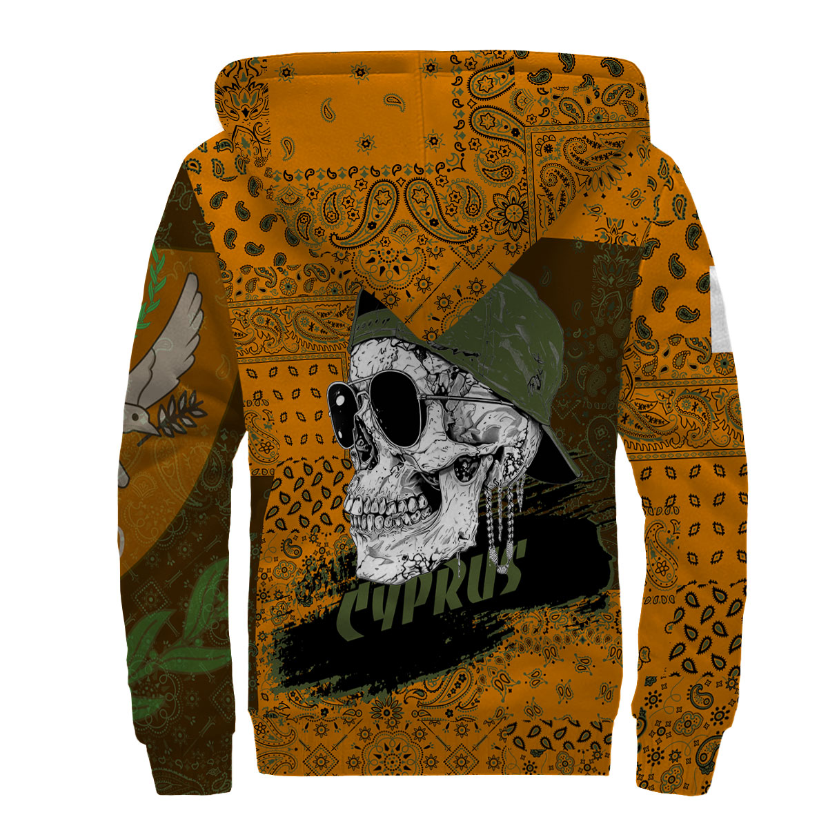 Cyprus Sherpa Hoodie Paisley Flag And Skull Style 2