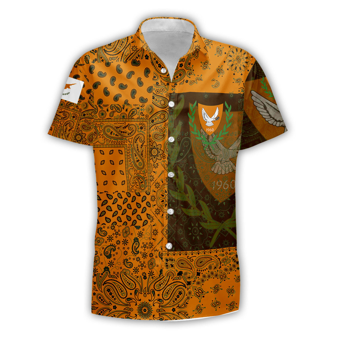 Cyprus Short Sleeve Shirt Paisley Flag And Skull Style 1