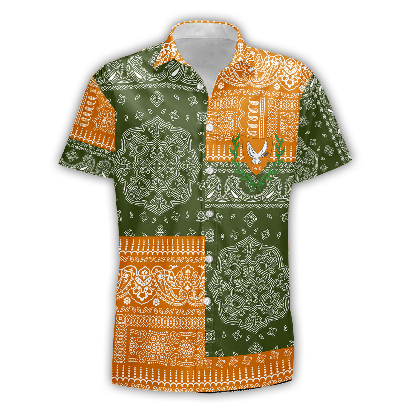 Cyprus Short Sleeve Shirt Flag And Paisley Basic Style 2