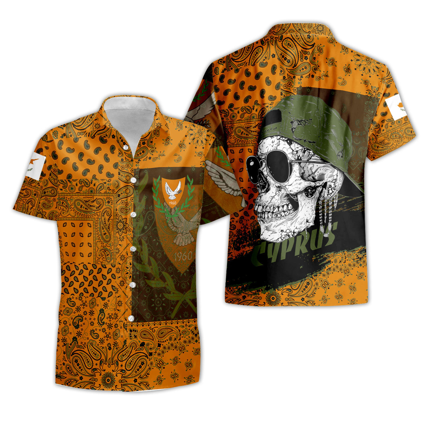 Cyprus Short Sleeve Shirt Paisley Flag And Skull Style 3