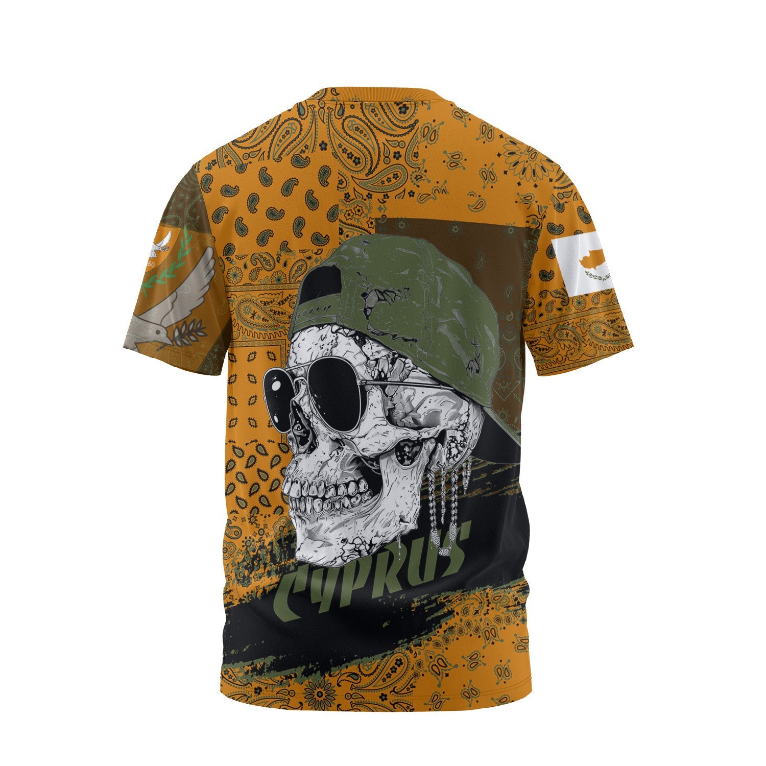 Cyprus T Shirt Paisley Flag And Skull Style 2