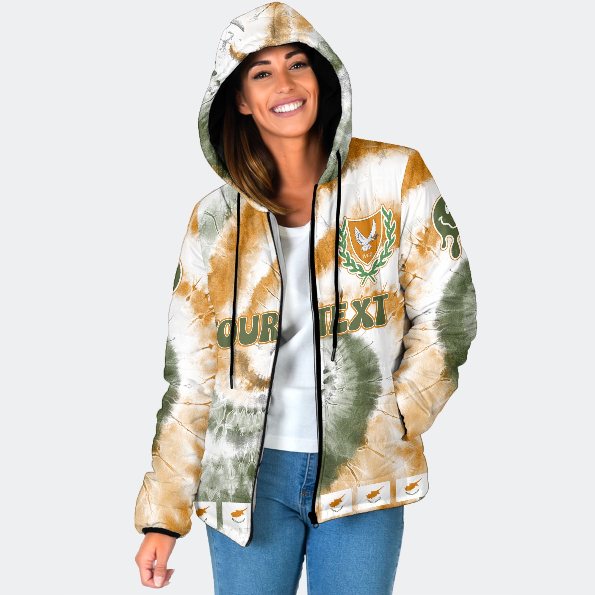 Cyprus Women Hooded Padded Jacket Custom Tie Dye Style 1