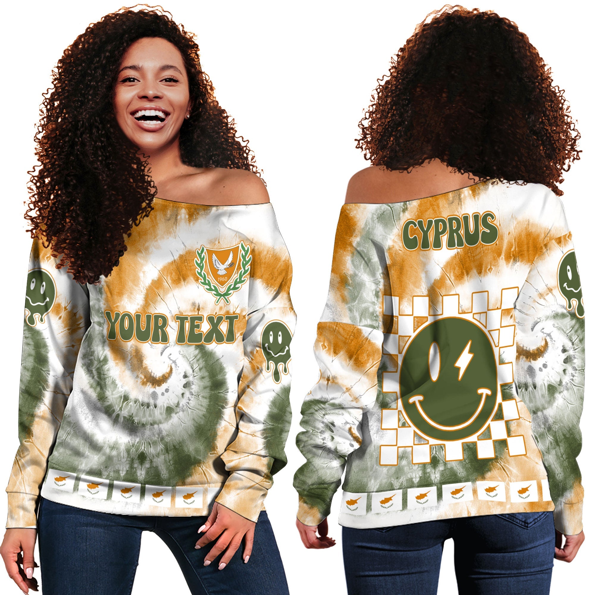 Cyprus Women Off Shoulder Sweatshirt Custom Tie Dye Style 2