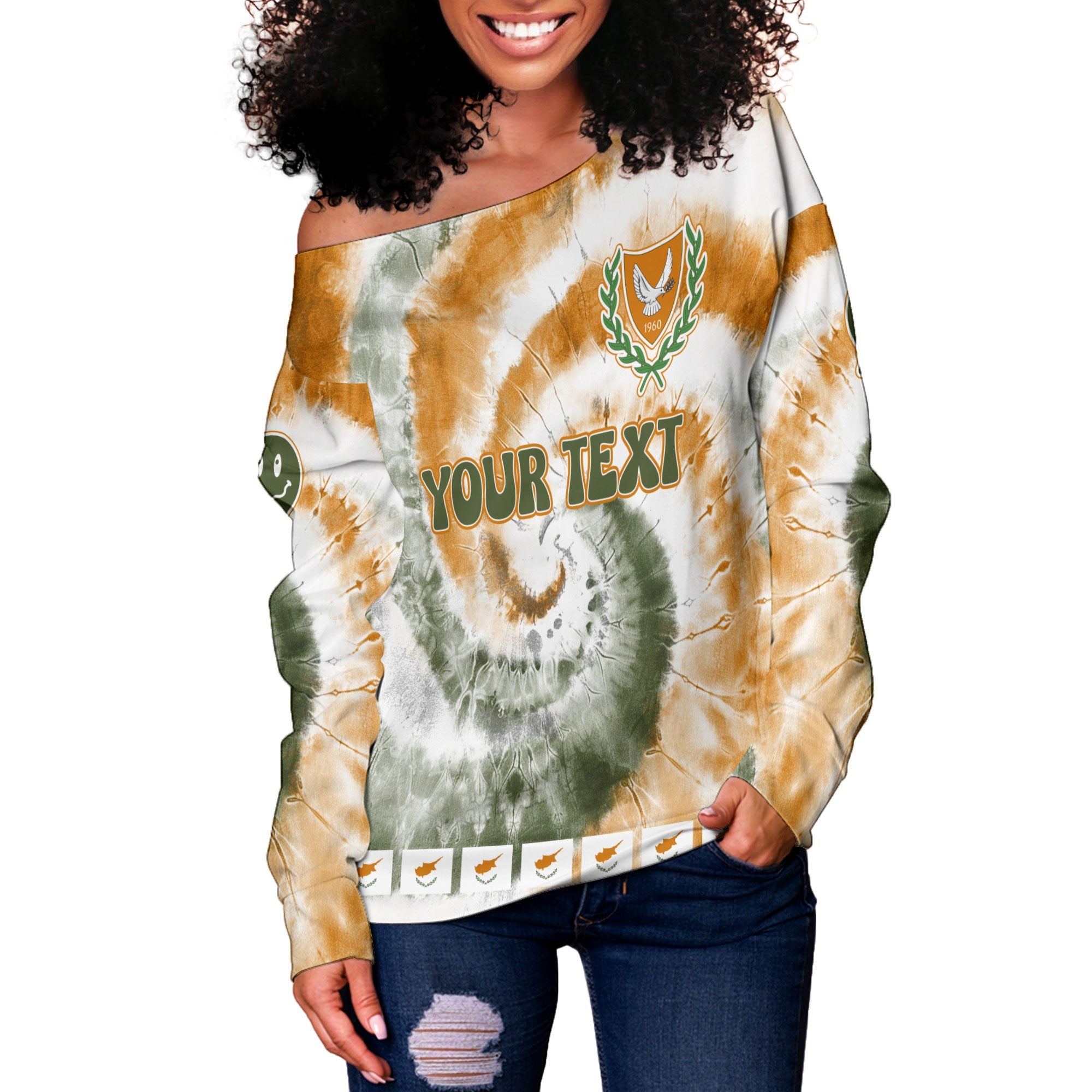 Cyprus Women Off Shoulder Sweatshirt Custom Tie Dye Style 3