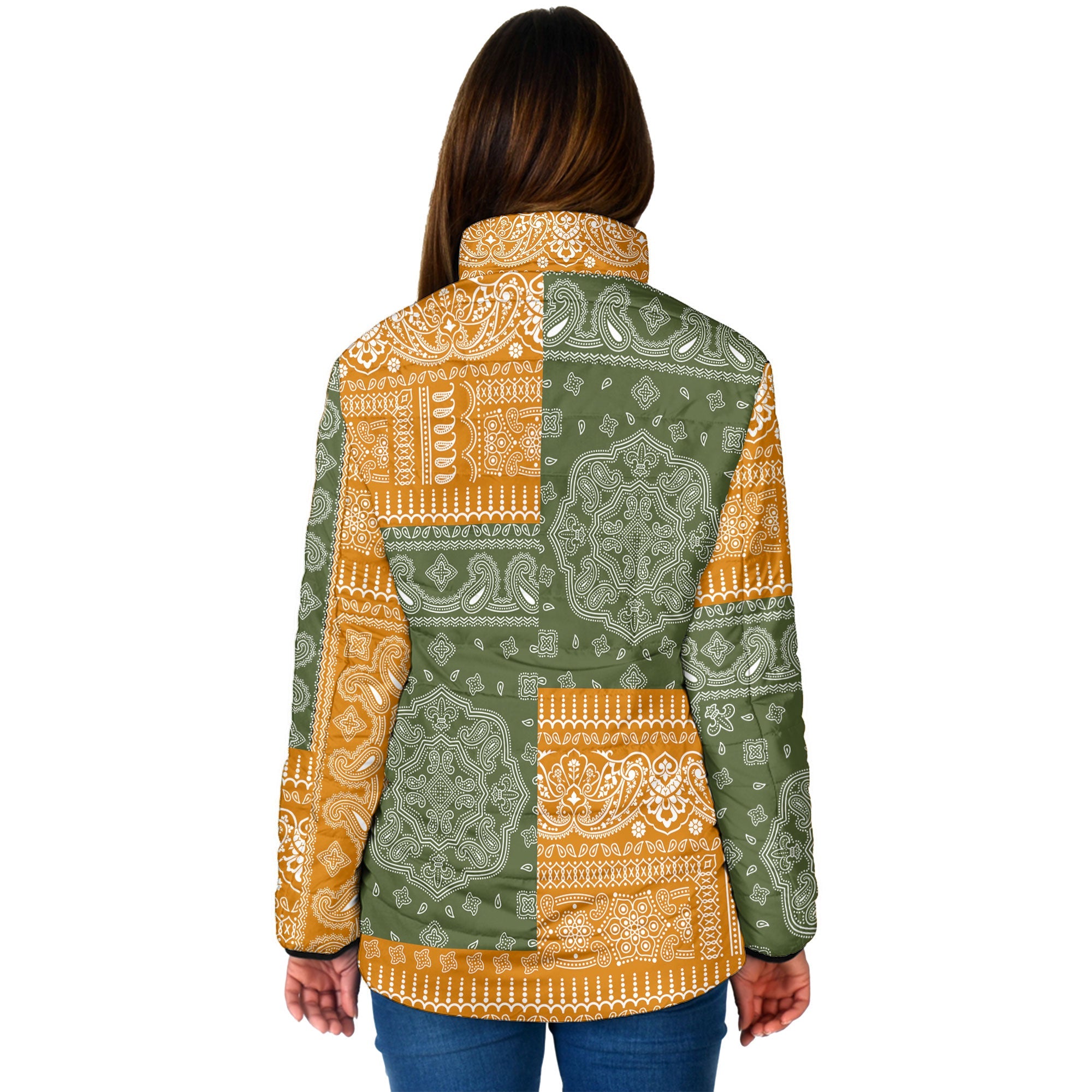 Cyprus Women Padded Jacket Flag And Paisley Basic Style 2