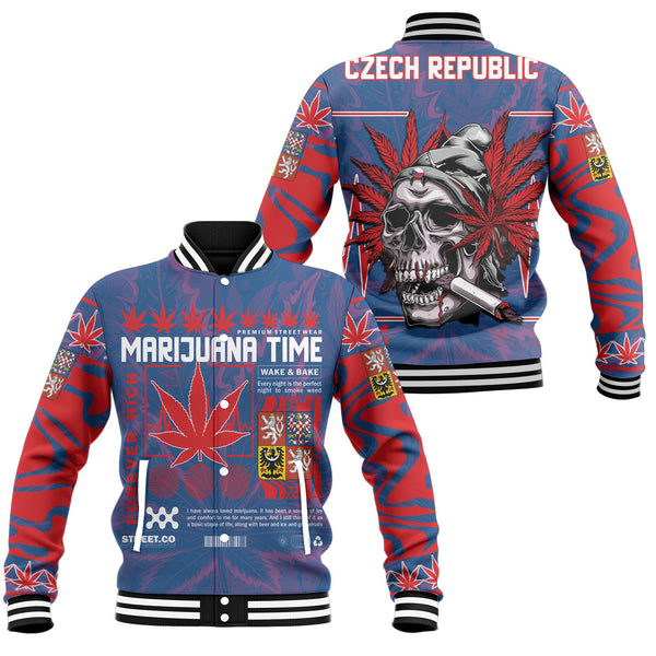 Czech Republic Baseball Jacket Flag & Coat Of Arms Marijuanas Style