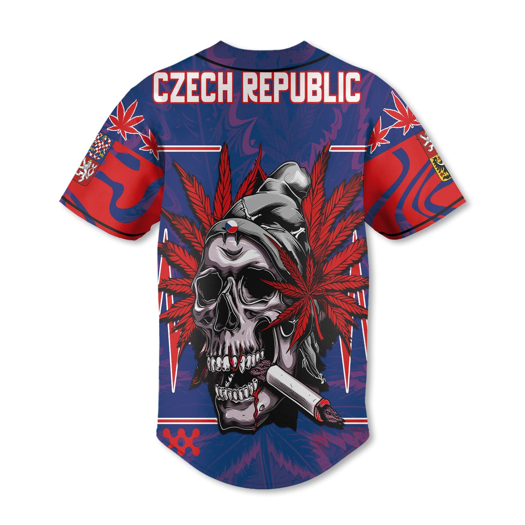 Czech Republic Baseball Jersey Flag & Coat Of Arms Marijuanas Style