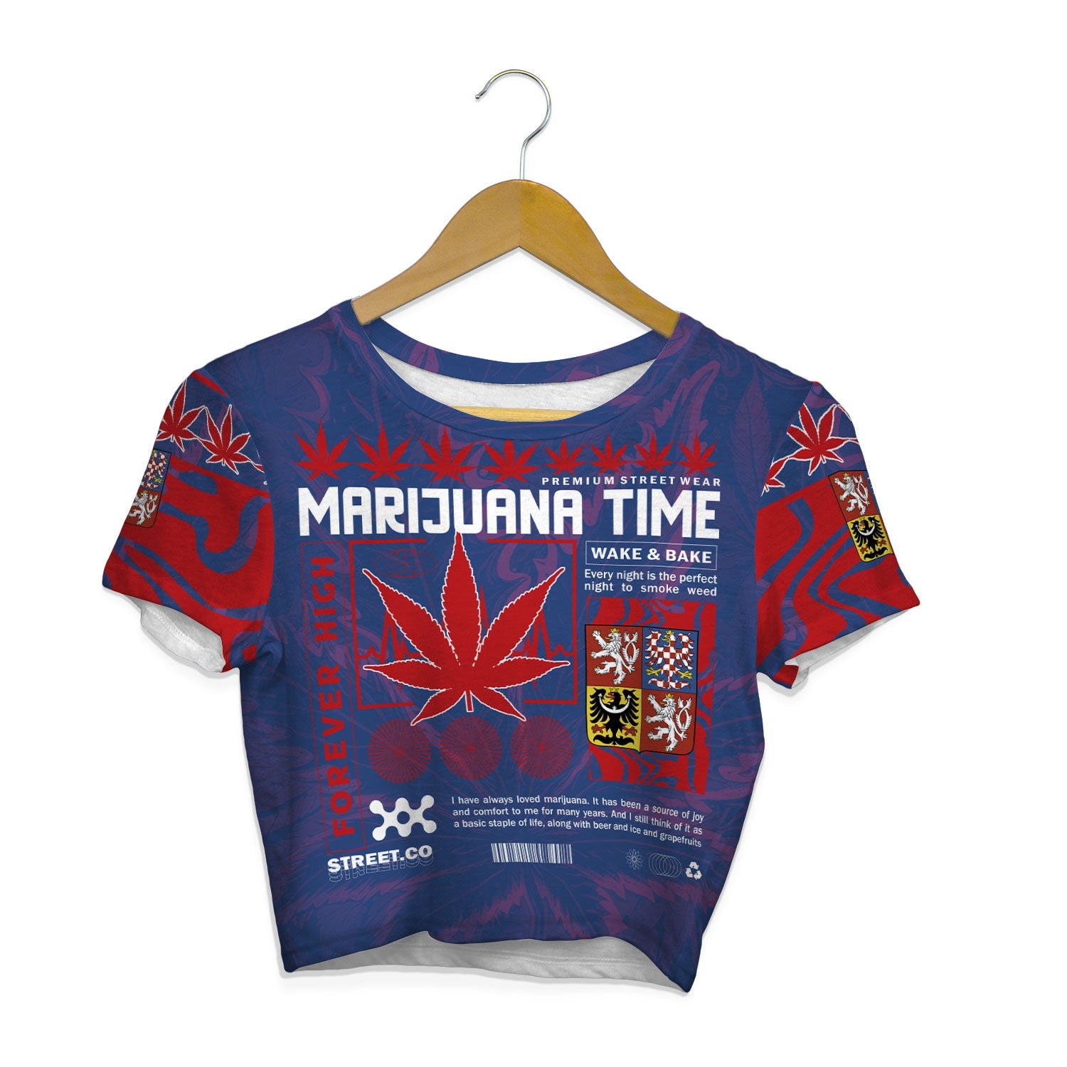 Czech Republic Crop Top T Shirt Flag & Coat Of Arms Marijuanas Style