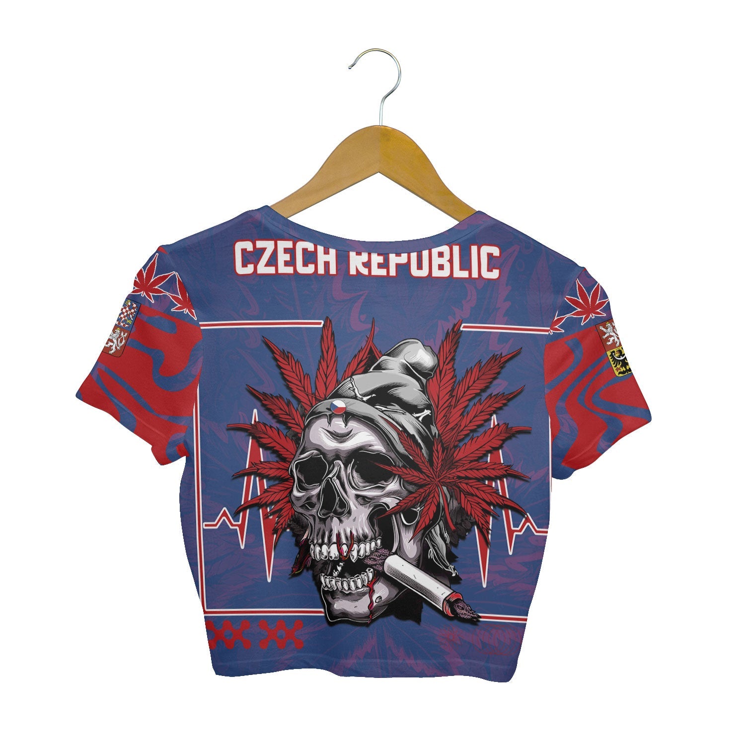 Czech Republic Crop Top T Shirt Flag & Coat Of Arms Marijuanas Style