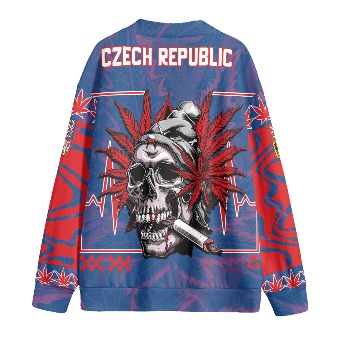 Czech Republic Fleece Cardigan Flag & Coat Of Arms Marijuanas Style