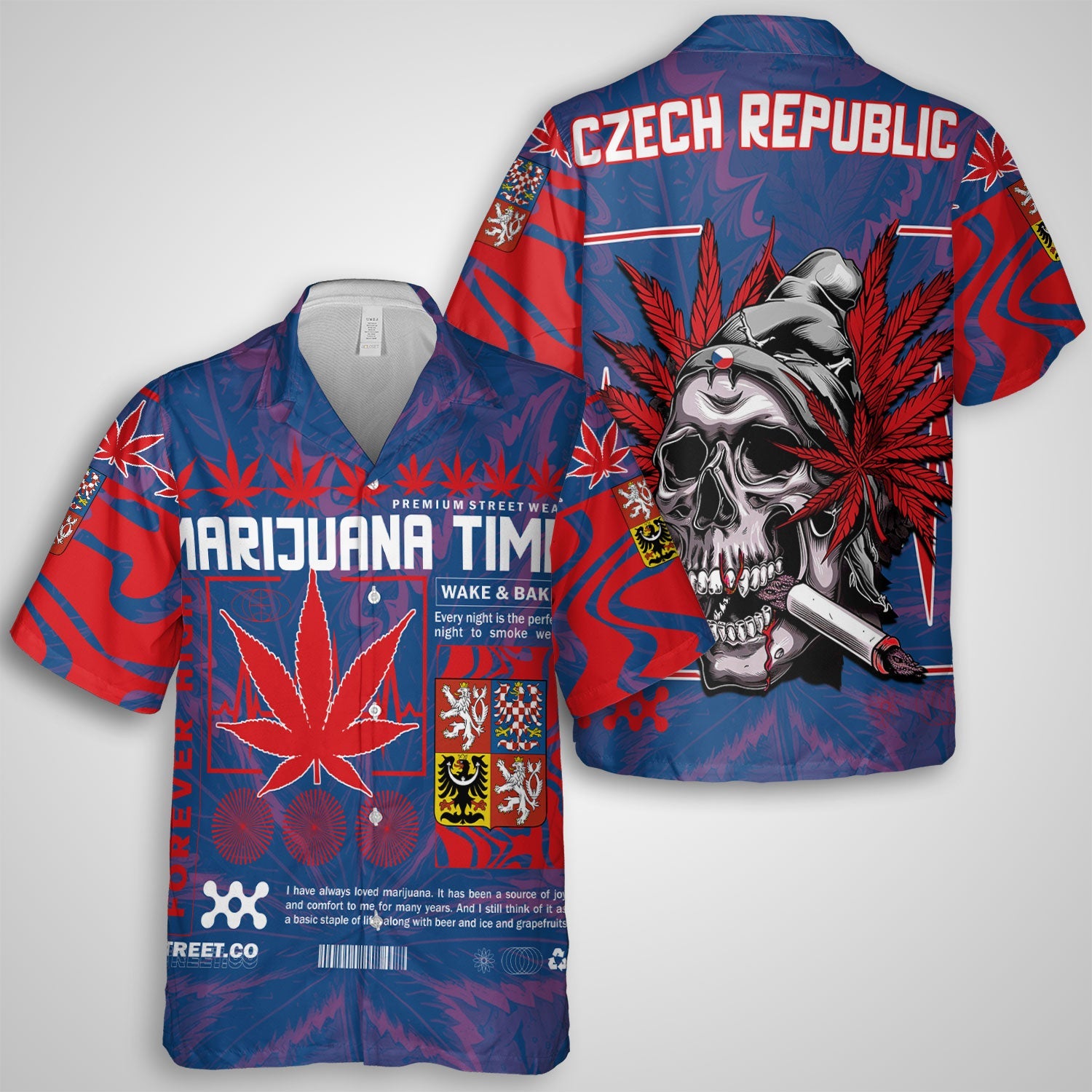 Czech Republic Hawaiian Shirt Flag & Coat Of Arms Marijuanas Style