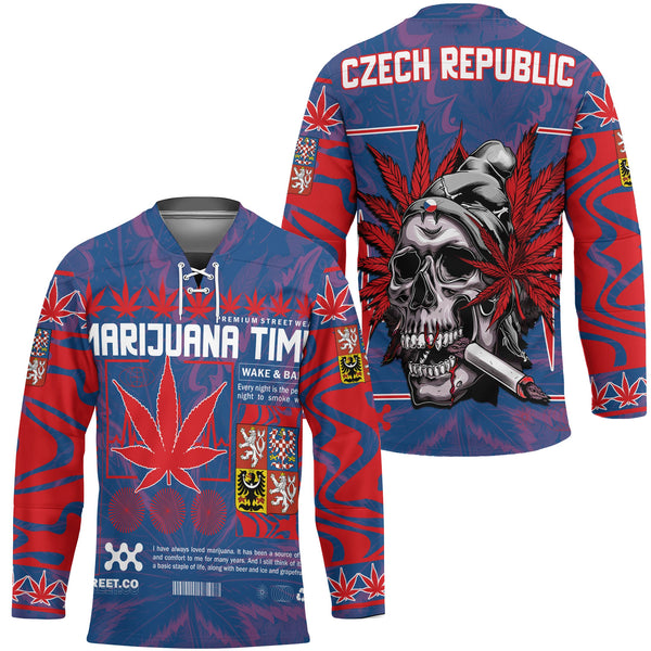 Czech Republic Hockey Jersey Flag & Coat Of Arms Marijuanas Style