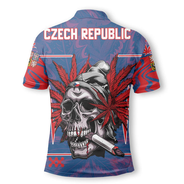 Czech Republic Polo Shirt Flag & Coat Of Arms Marijuanas Style