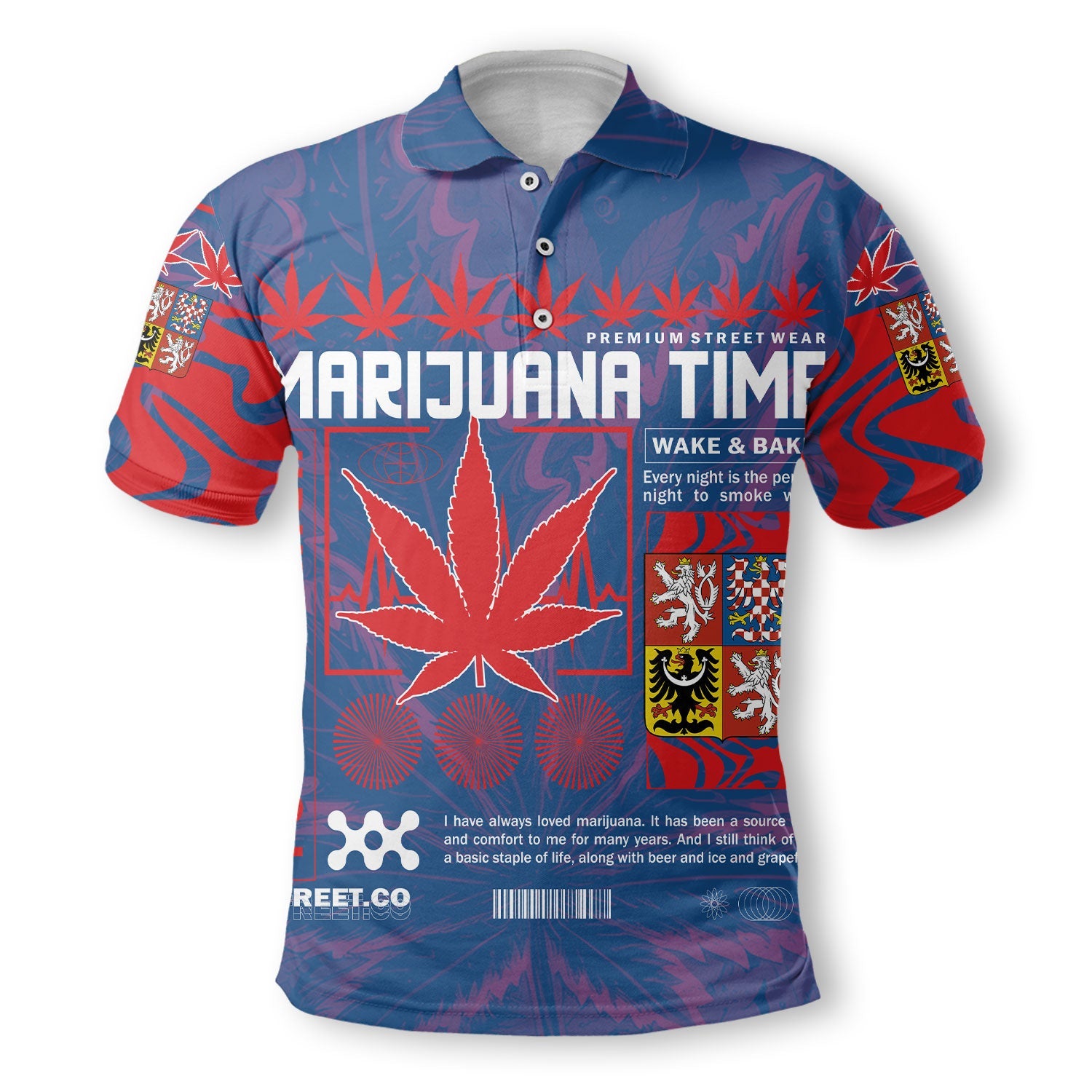 Czech Republic Polo Shirt Flag & Coat Of Arms Marijuanas Style