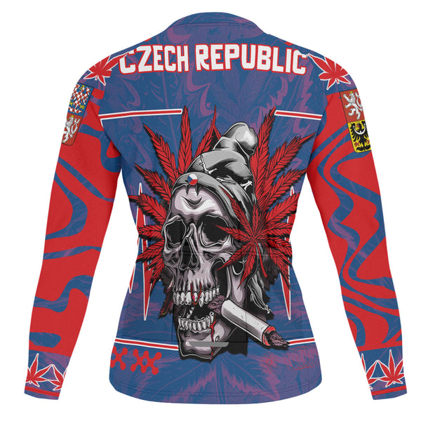 Czech Republic Men's Cycling Jersey Long Sleeve Flag & Coat Of Arms Marijuanas Style