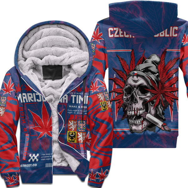 Czech Republic Sherpa Hoodie Flag & Coat Of Arms Marijuanas Style