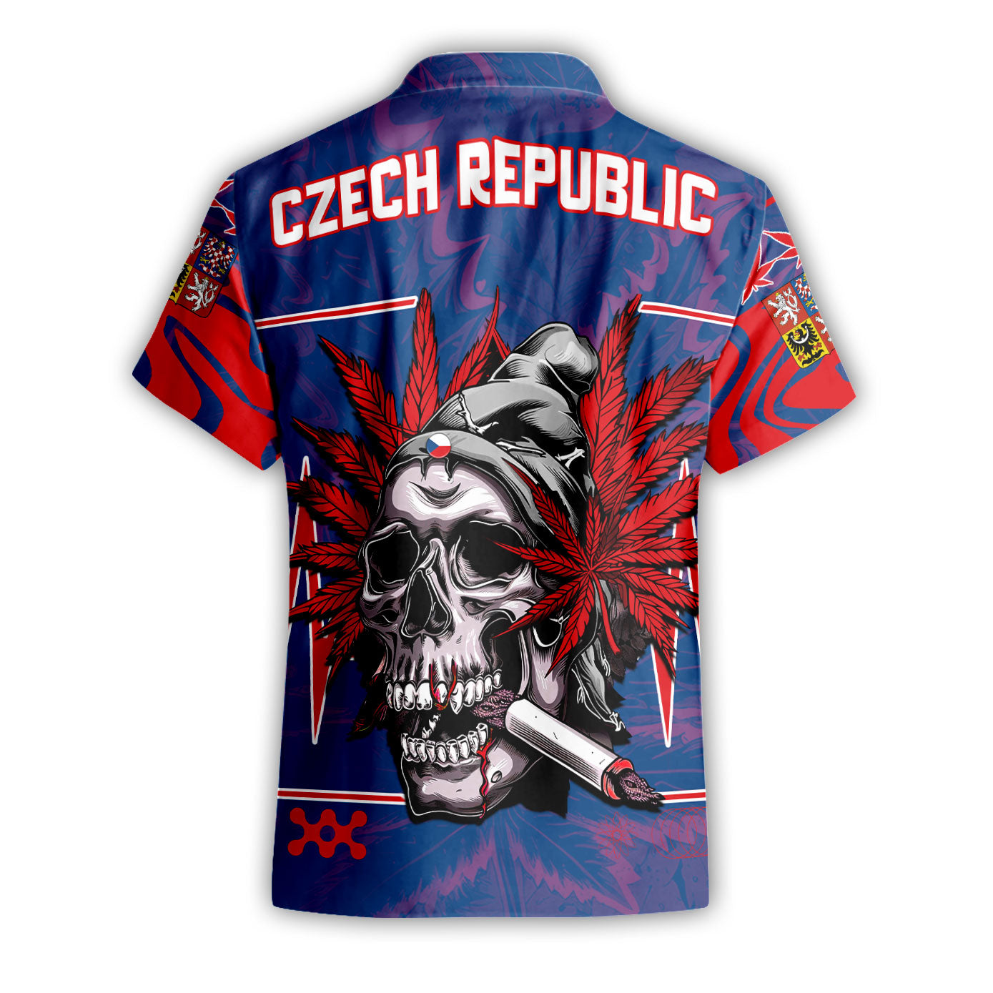 Czech Republic Short Sleeve Shirt Flag & Coat Of Arms Marijuanas Style