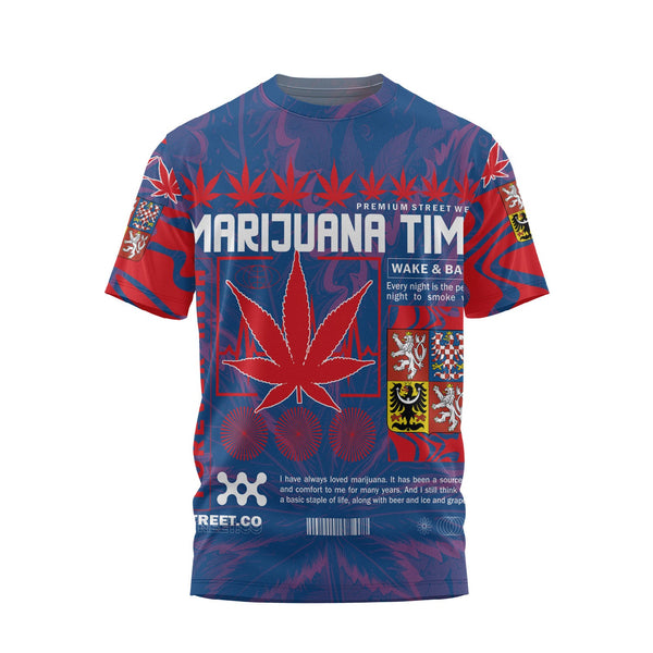 Czech Republic T Shirt Flag & Coat Of Arms Marijuanas Style