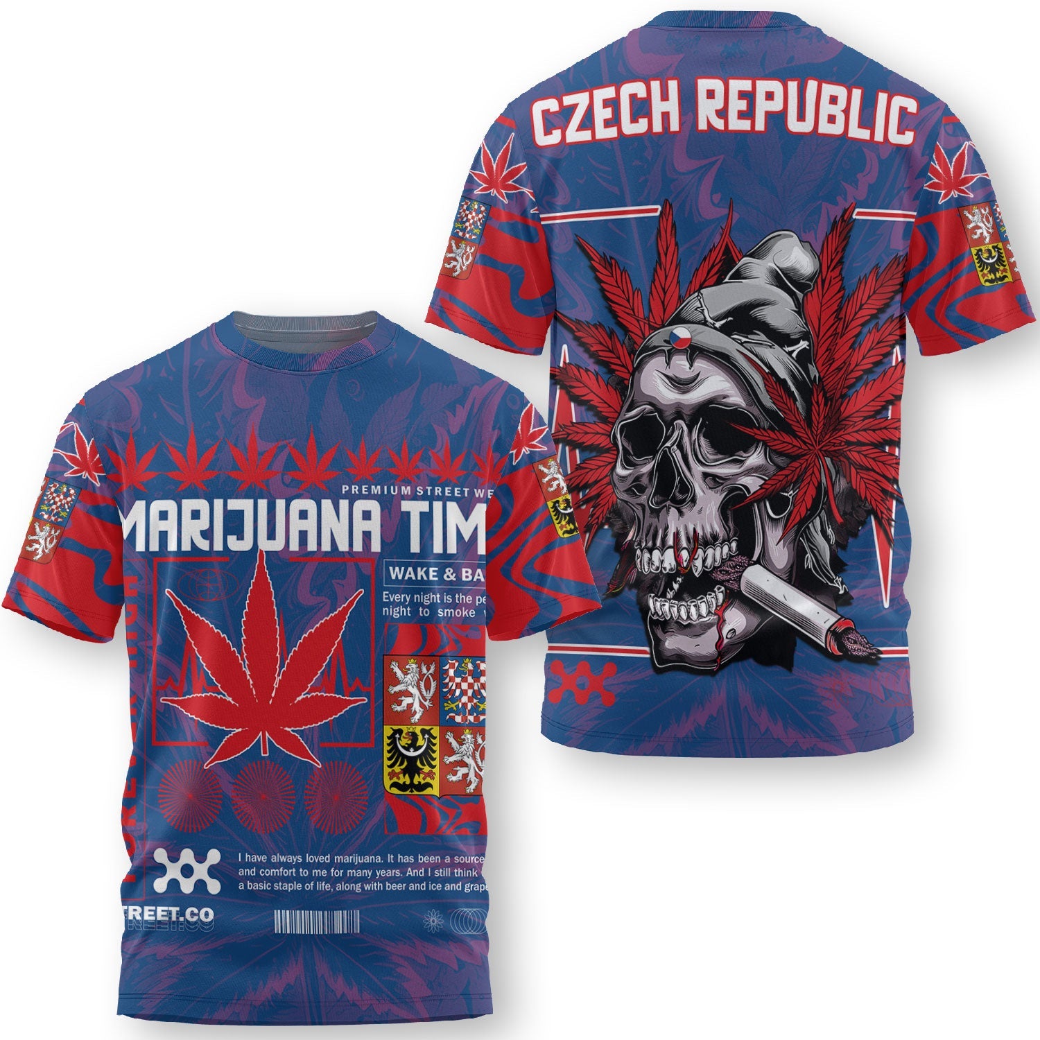 Czech Republic T Shirt Flag & Coat Of Arms Marijuanas Style