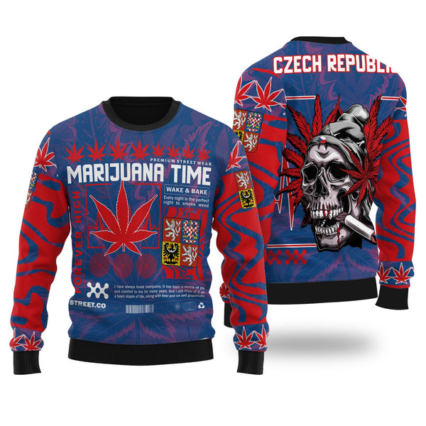 Czech Republic Ugly Sweater Flag & Coat Of Arms Marijuanas Style