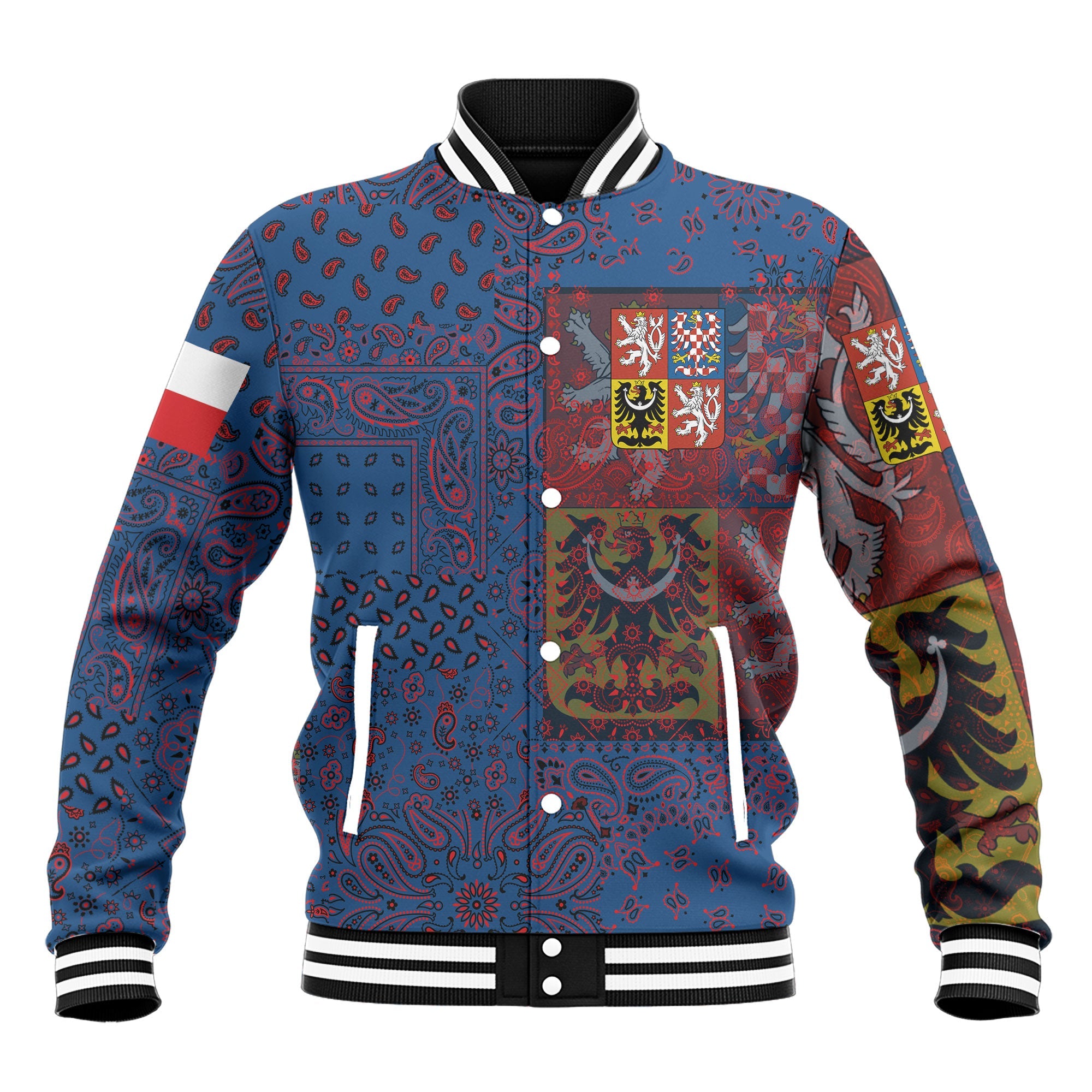 Czech Republic Baseball Jacket Paisley Flag And Skull Style 2