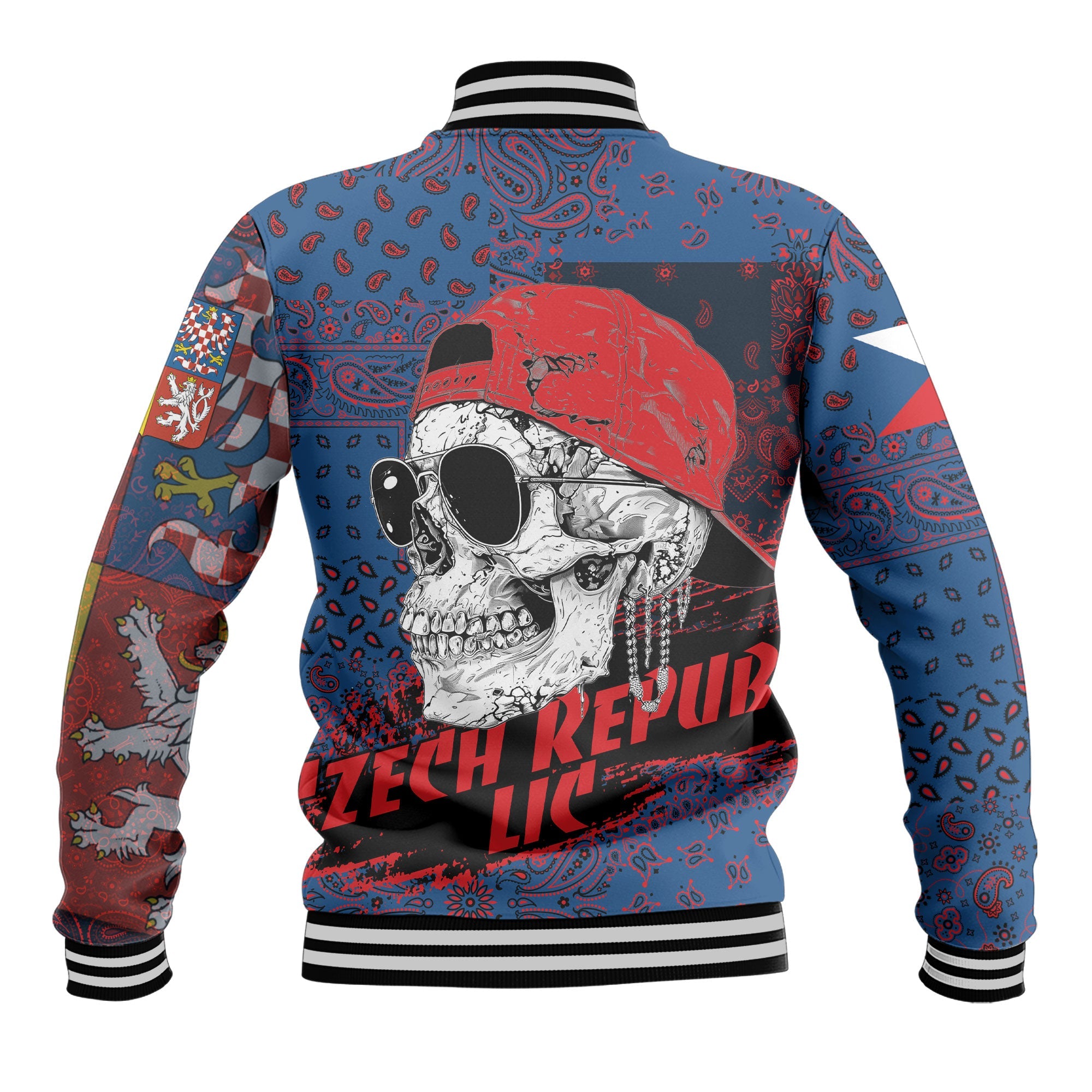 Czech Republic Baseball Jacket Paisley Flag And Skull Style 3