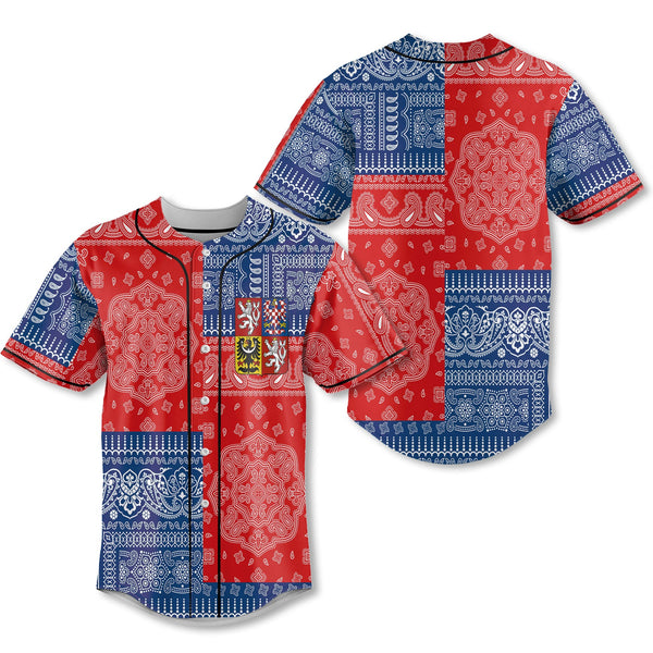 Czech Republic Baseball Jersey Flag And Paisley Basic Style 1