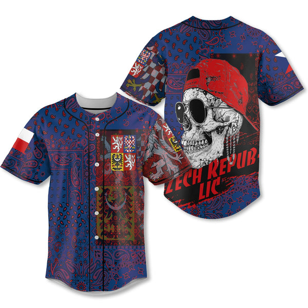 Czech Republic Baseball Jersey Paisley Flag And Skull Style 1