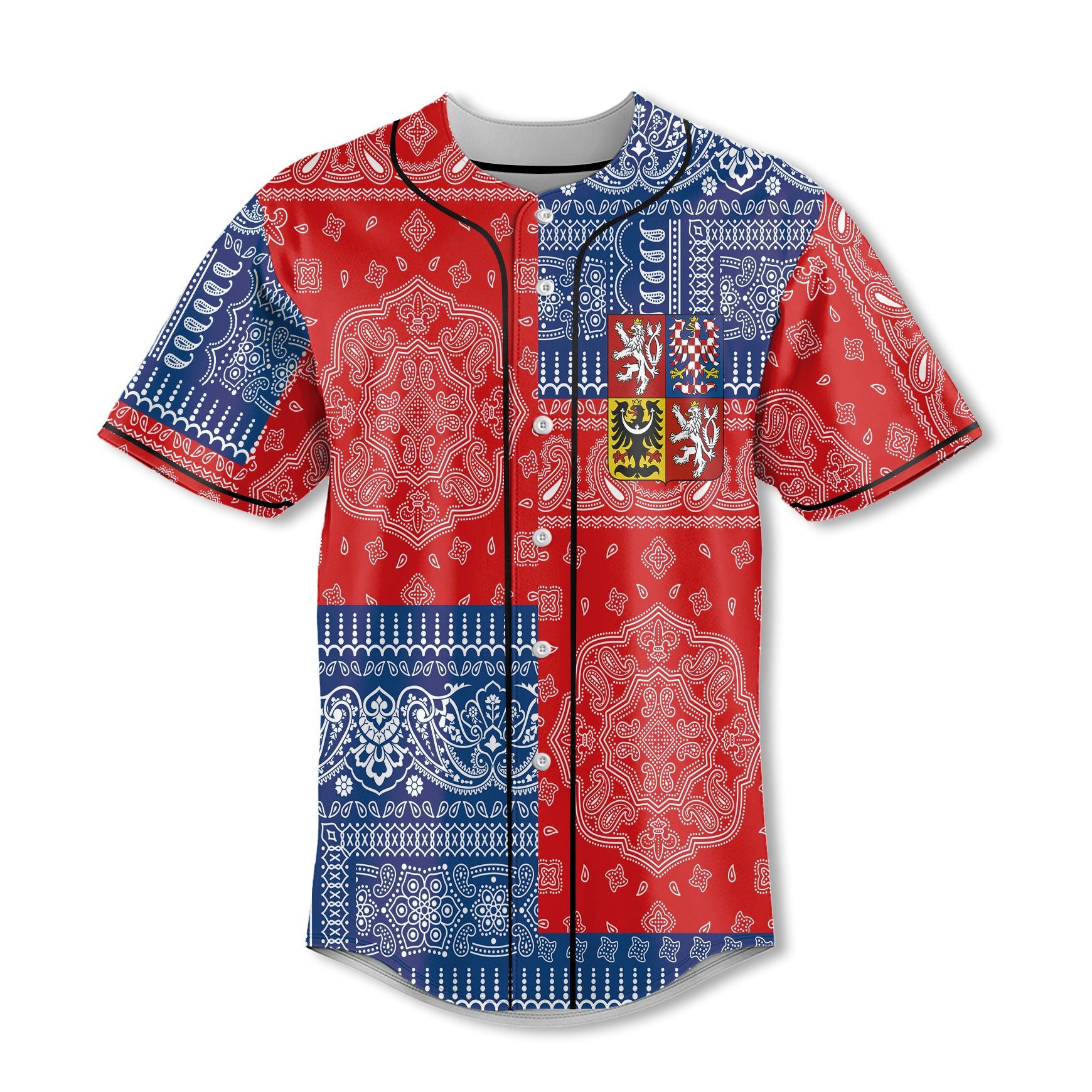 Czech Republic Baseball Jersey Flag And Paisley Basic Style 2