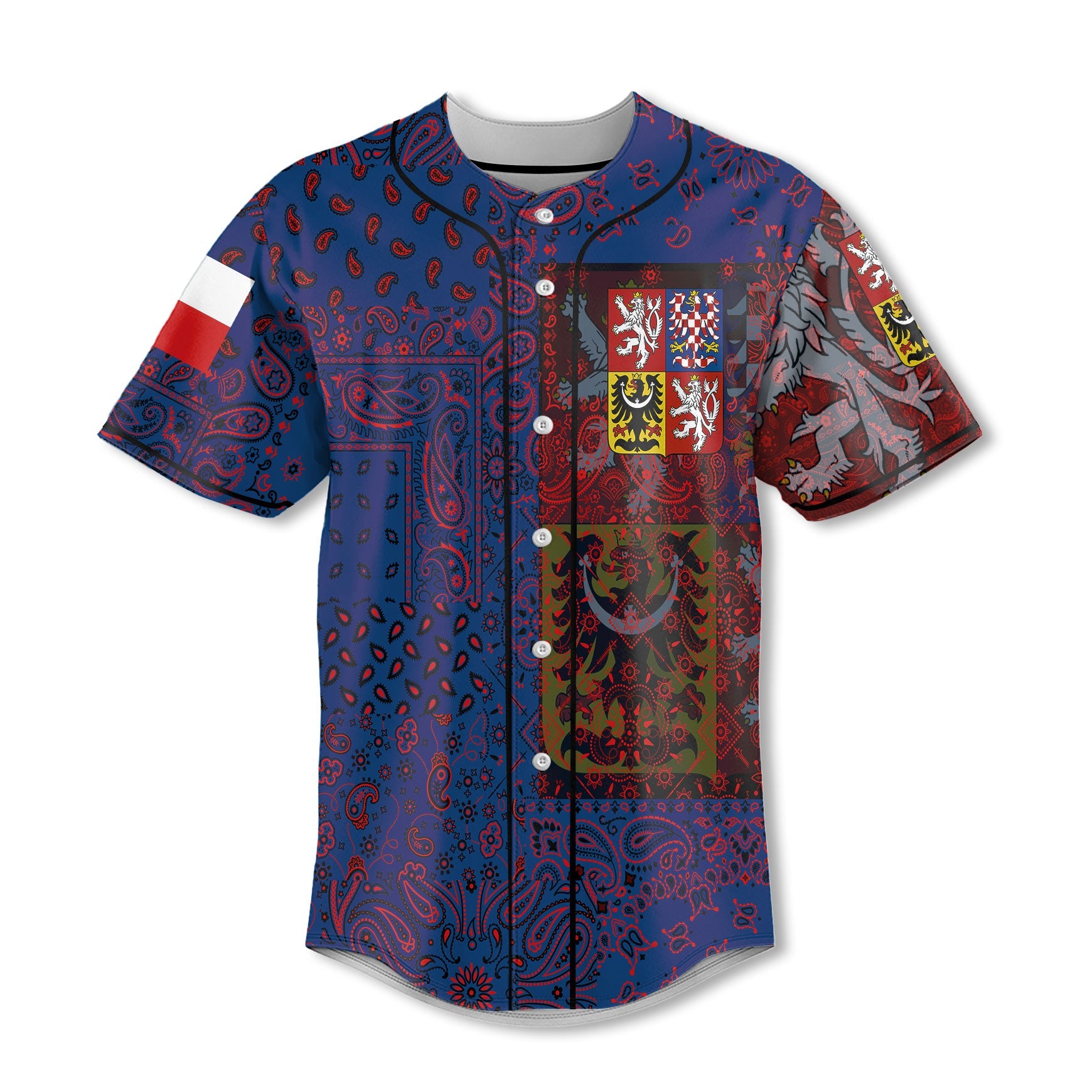 Czech Republic Baseball Jersey Paisley Flag And Skull Style 2