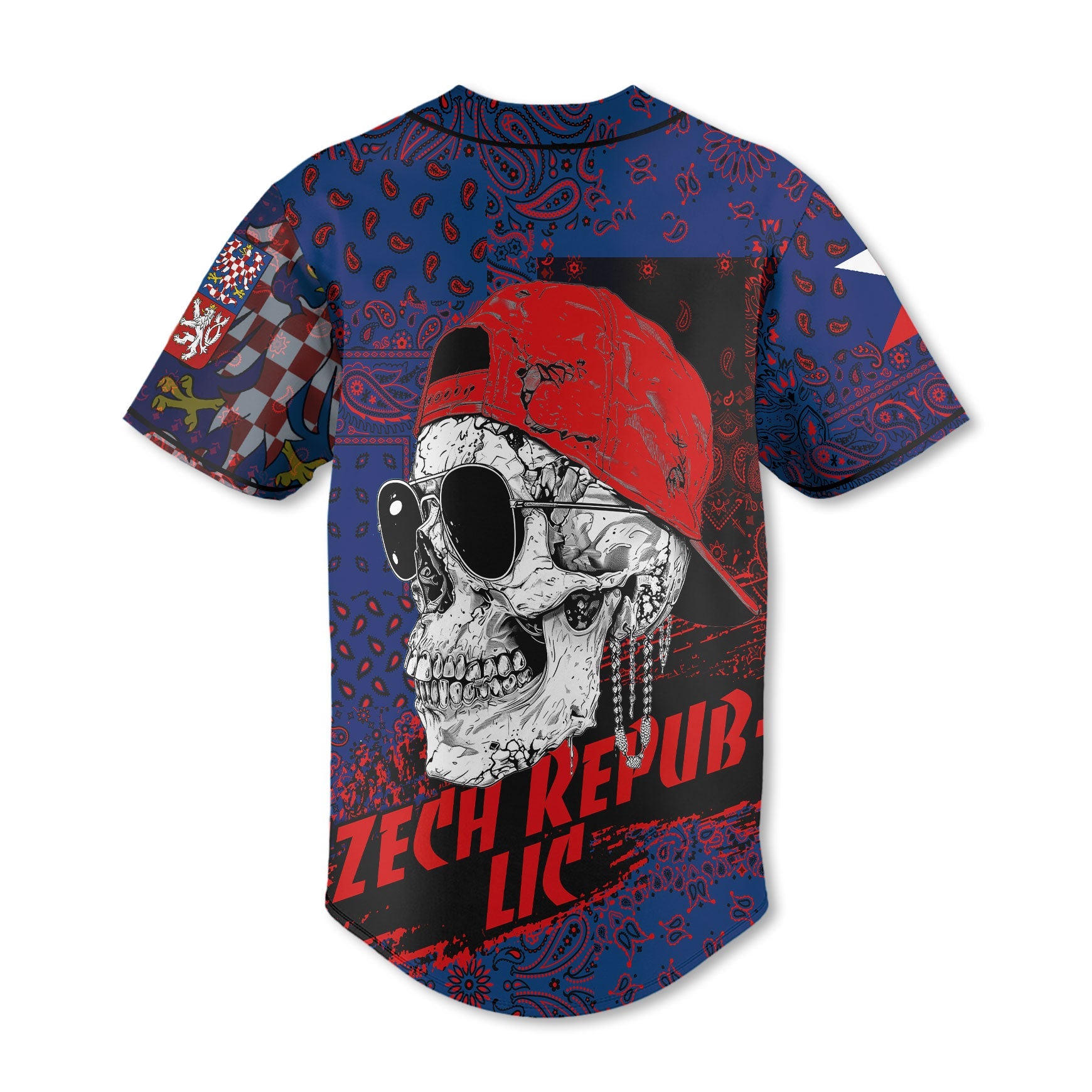 Czech Republic Baseball Jersey Paisley Flag And Skull Style 3