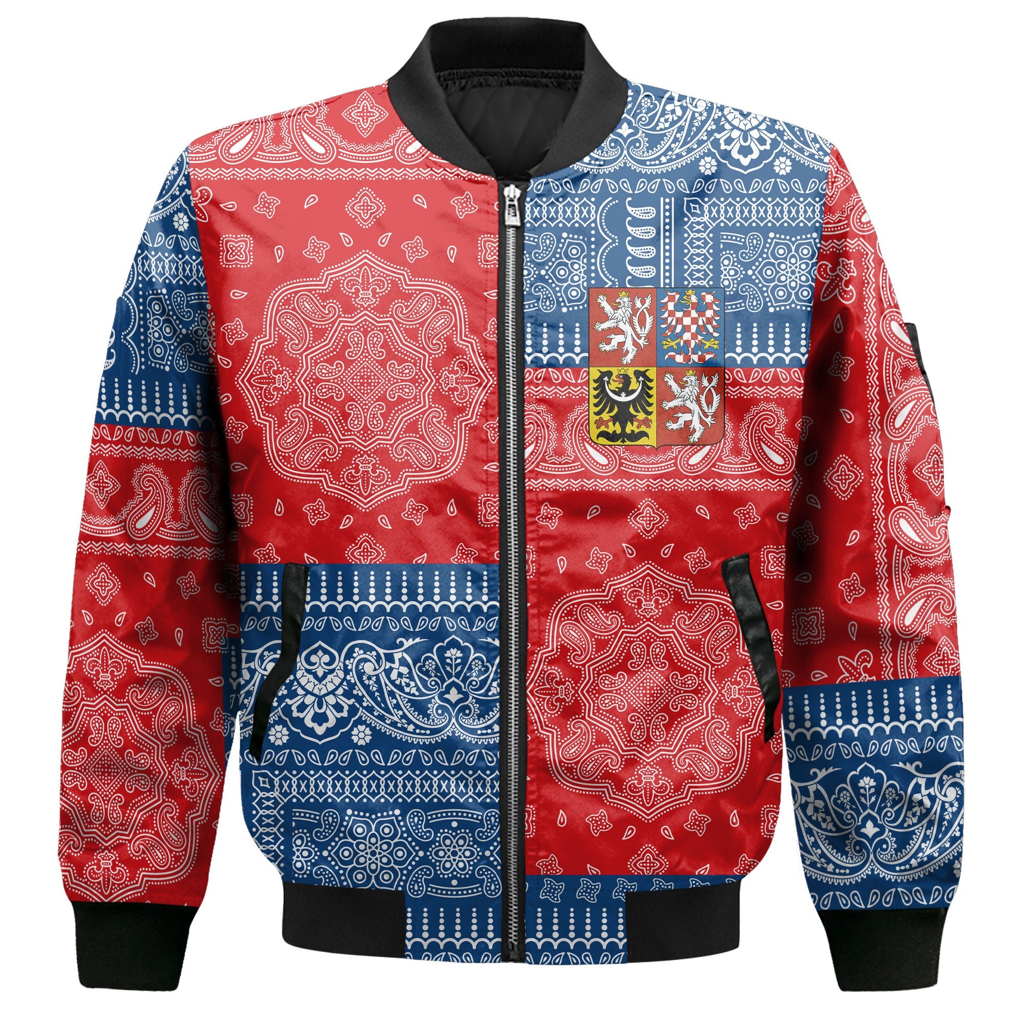 Czech Republic Bomber Jacket Flag And Paisley Basic Style 2