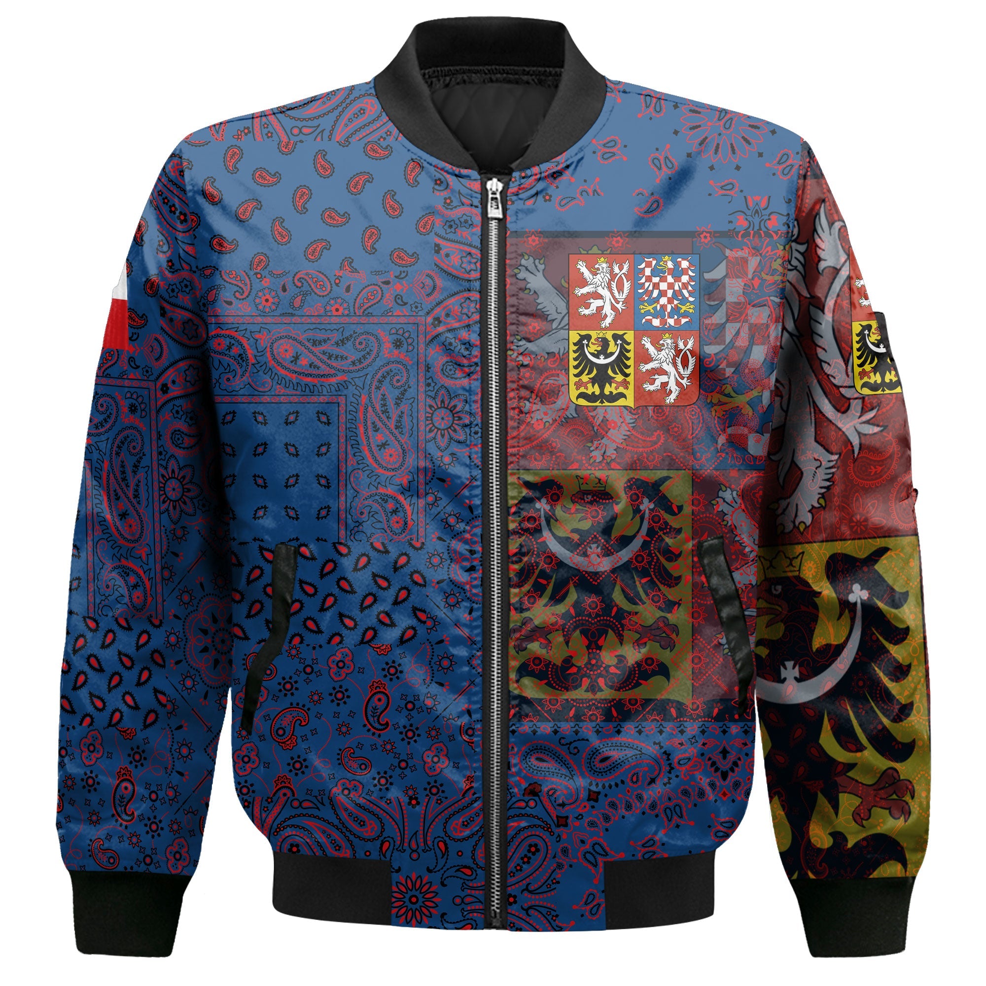 Czech Republic Bomber Jacket Paisley Flag And Skull Style 2