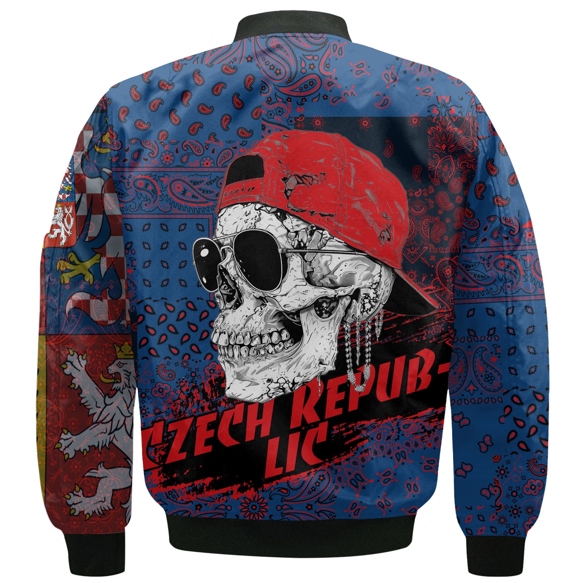 Czech Republic Bomber Jacket Paisley Flag And Skull Style 3