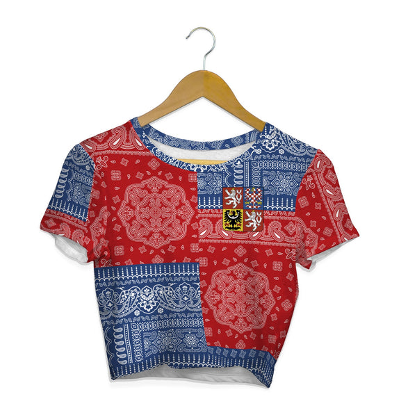 Czech Republic Croptop T Shirt Flag And Paisley Basic Style 1